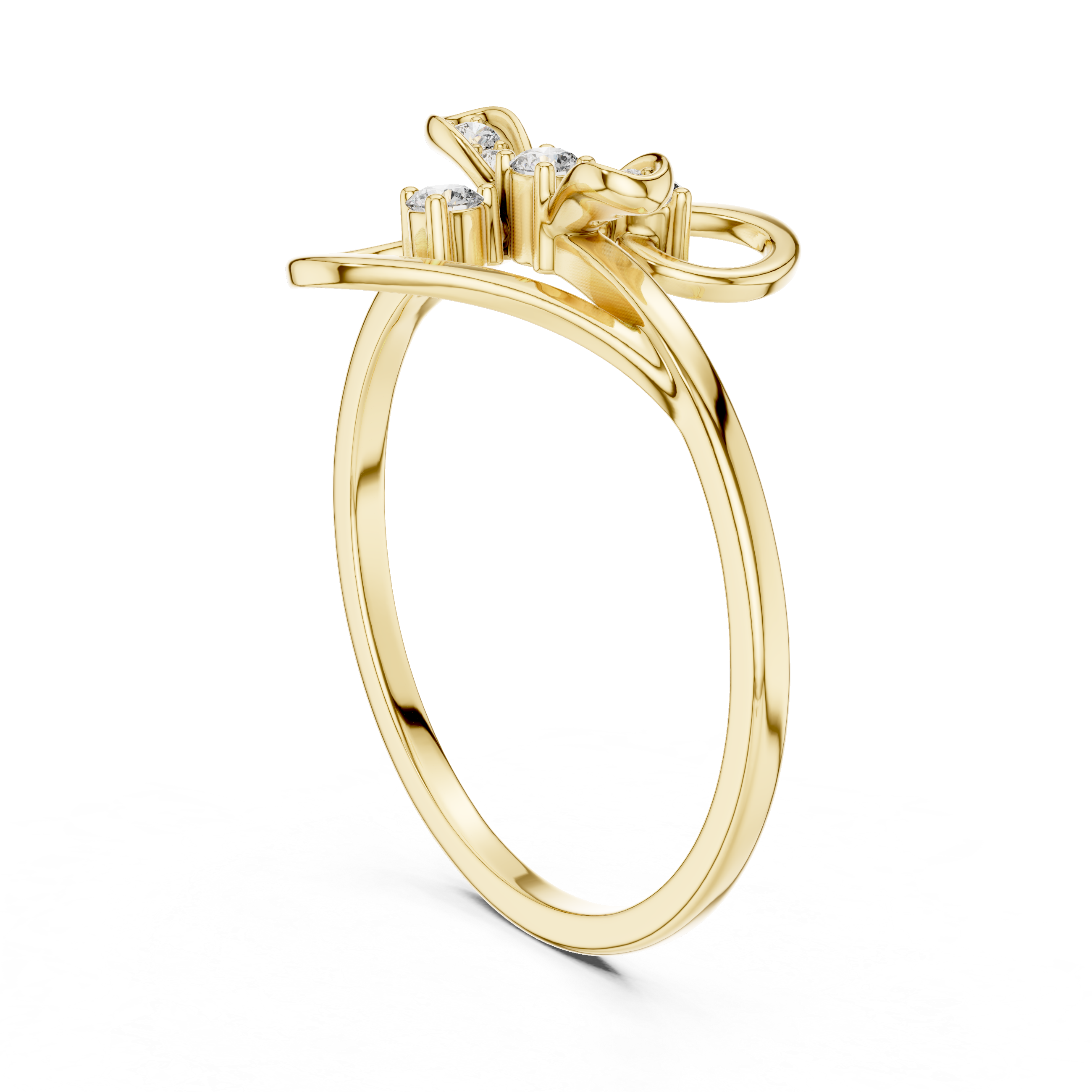 Abstract Floral Swirl Diamond Ring with Open Loop Design