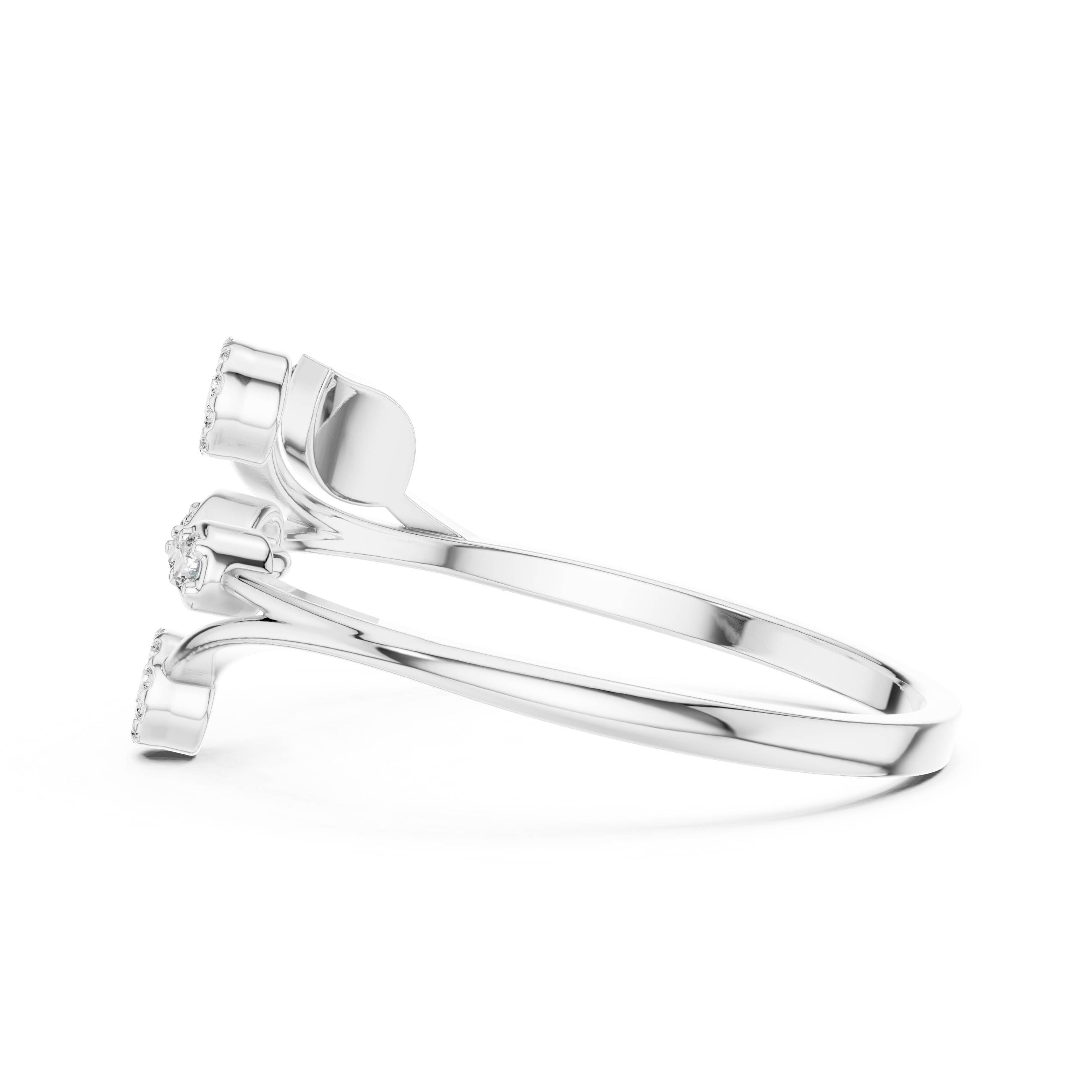 Nature-Inspired Open Leaf Diamond Ring with Floral Cluster Accents