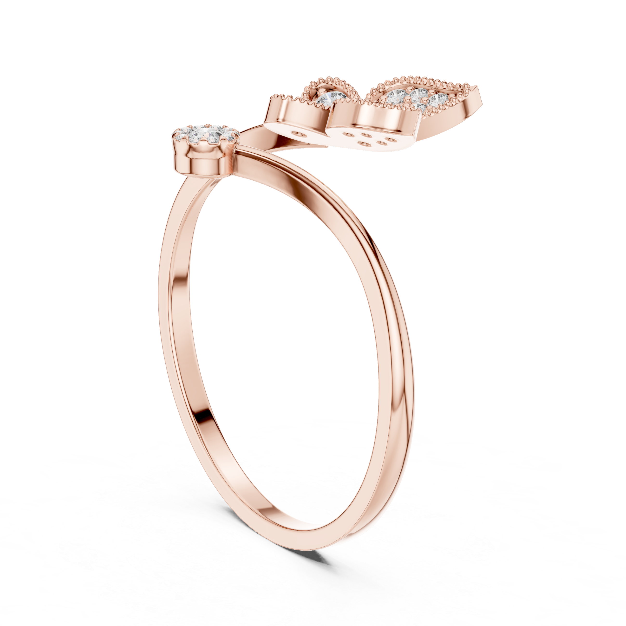 Diamond Butterfly & Floral Open Ring – Nature Inspired Leaf Wrap Design