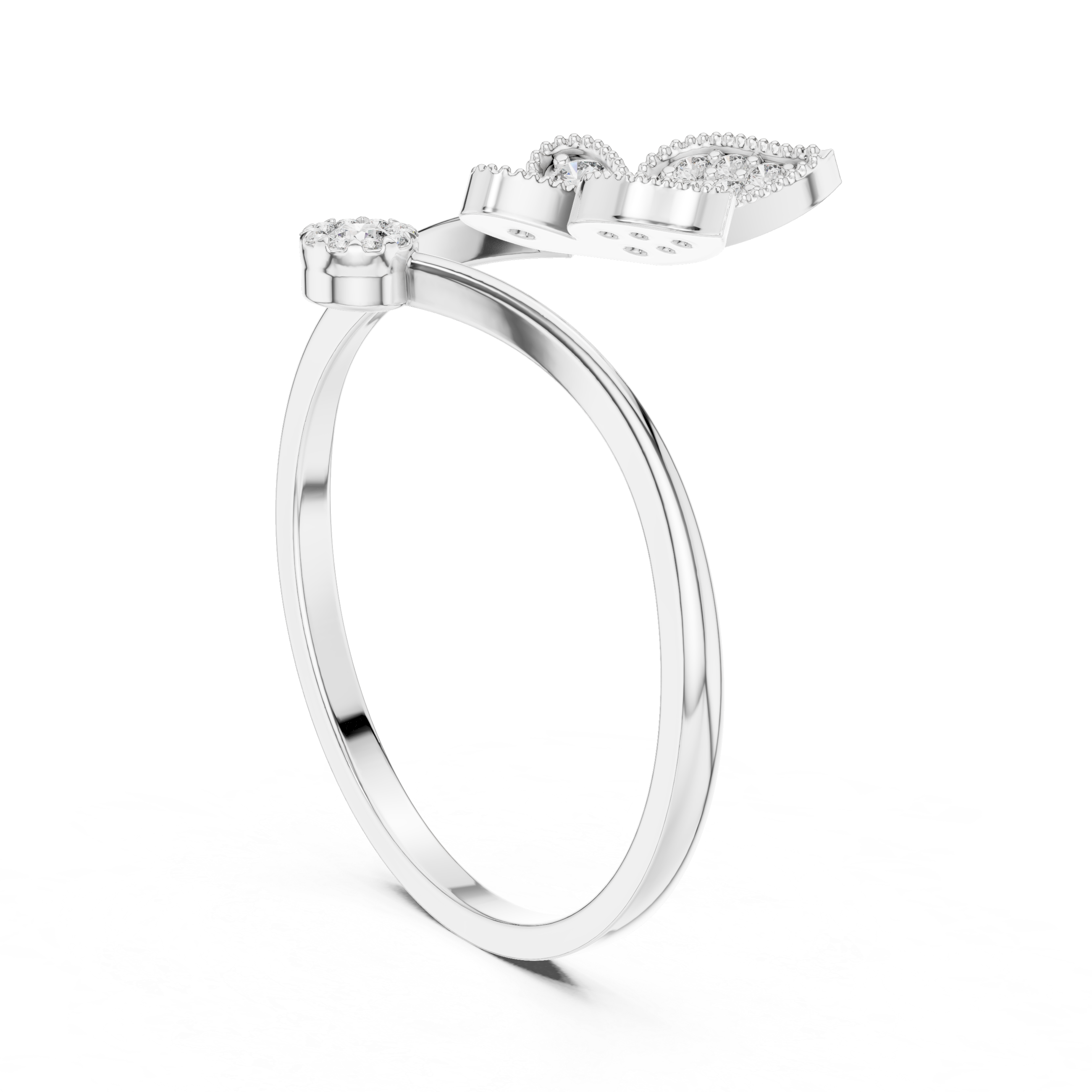 Diamond Butterfly & Floral Open Ring – Nature Inspired Leaf Wrap Design