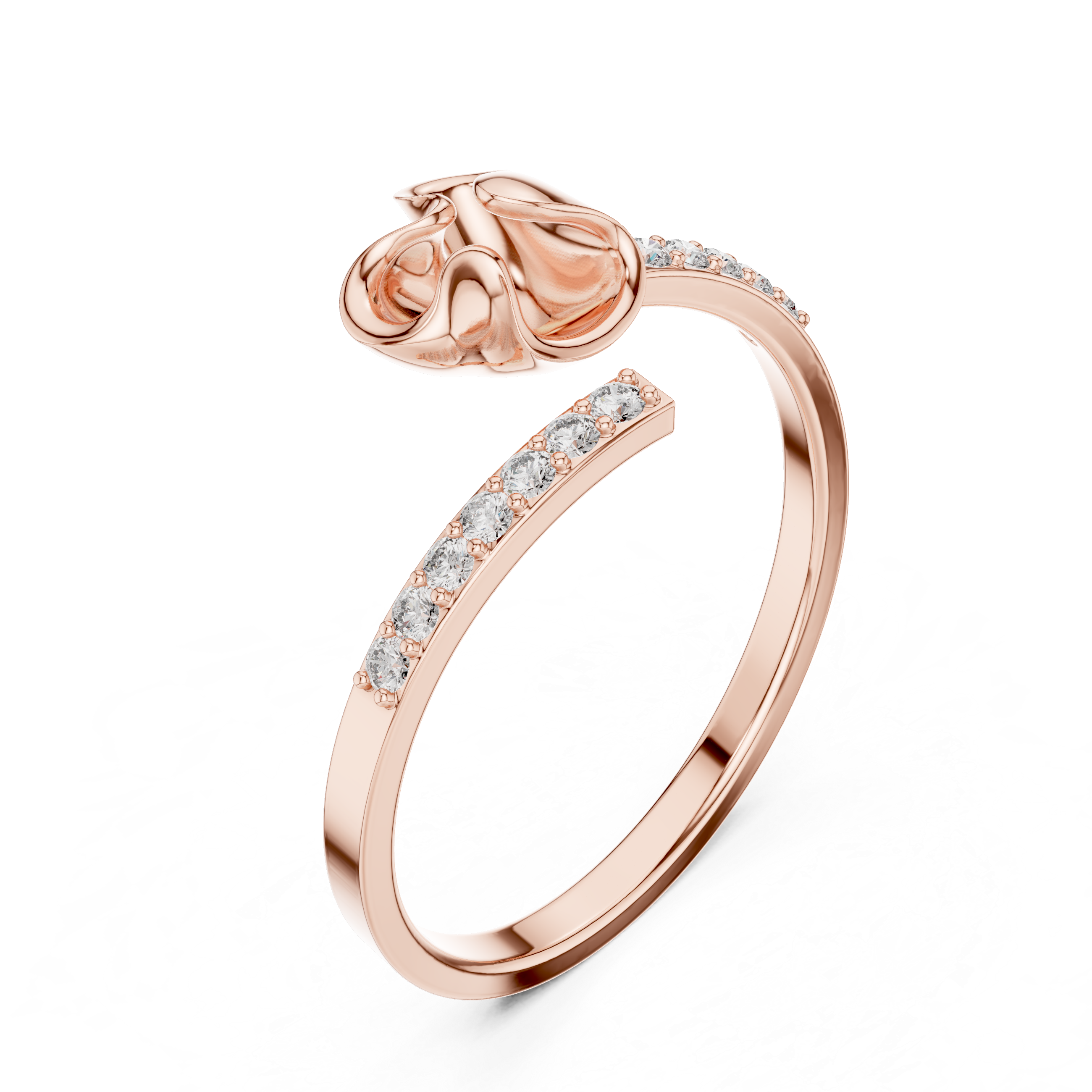 Modern Open Wrap Ribbon Ring with Pavé Diamond Accents
