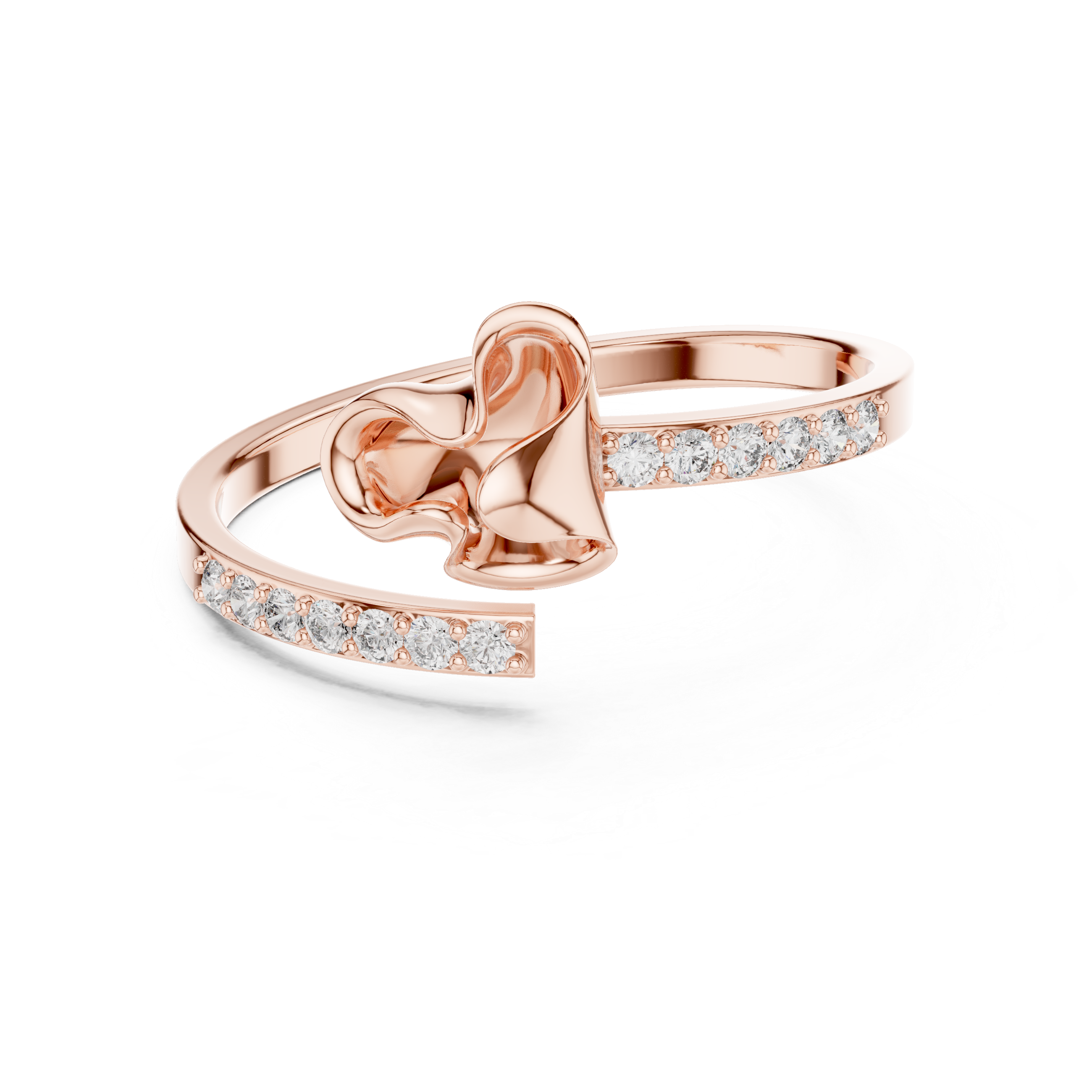 Modern Open Wrap Ribbon Ring with Pavé Diamond Accents
