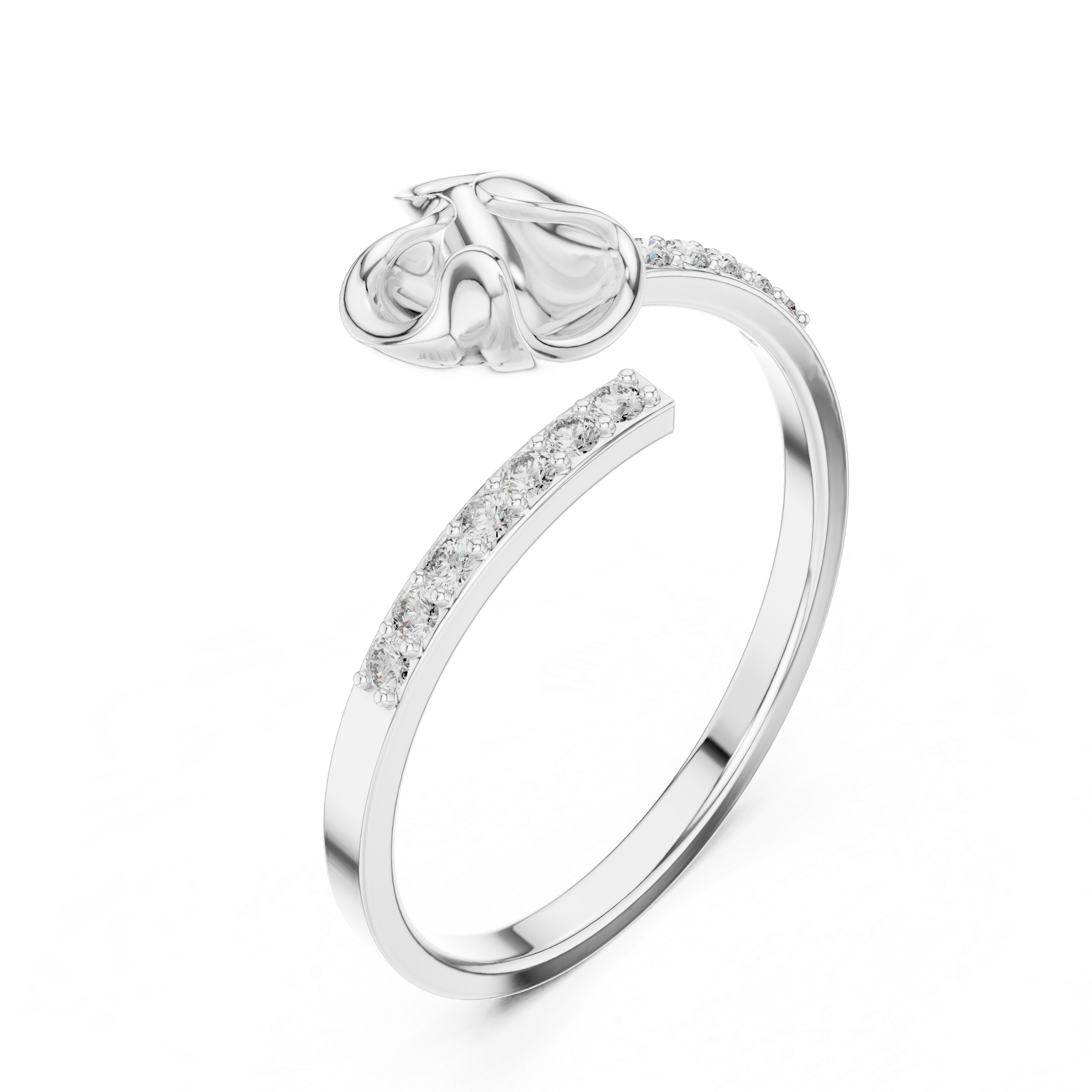 Modern Open Wrap Ribbon Ring with Pavé Diamond Accents