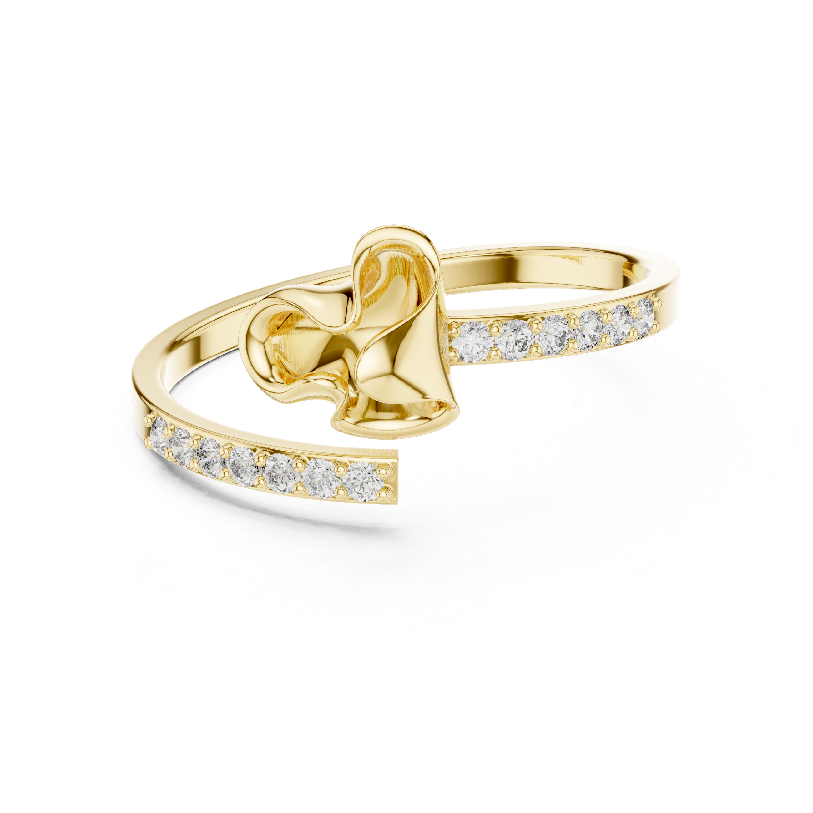 Modern Open Wrap Ribbon Ring with Pavé Diamond Accents