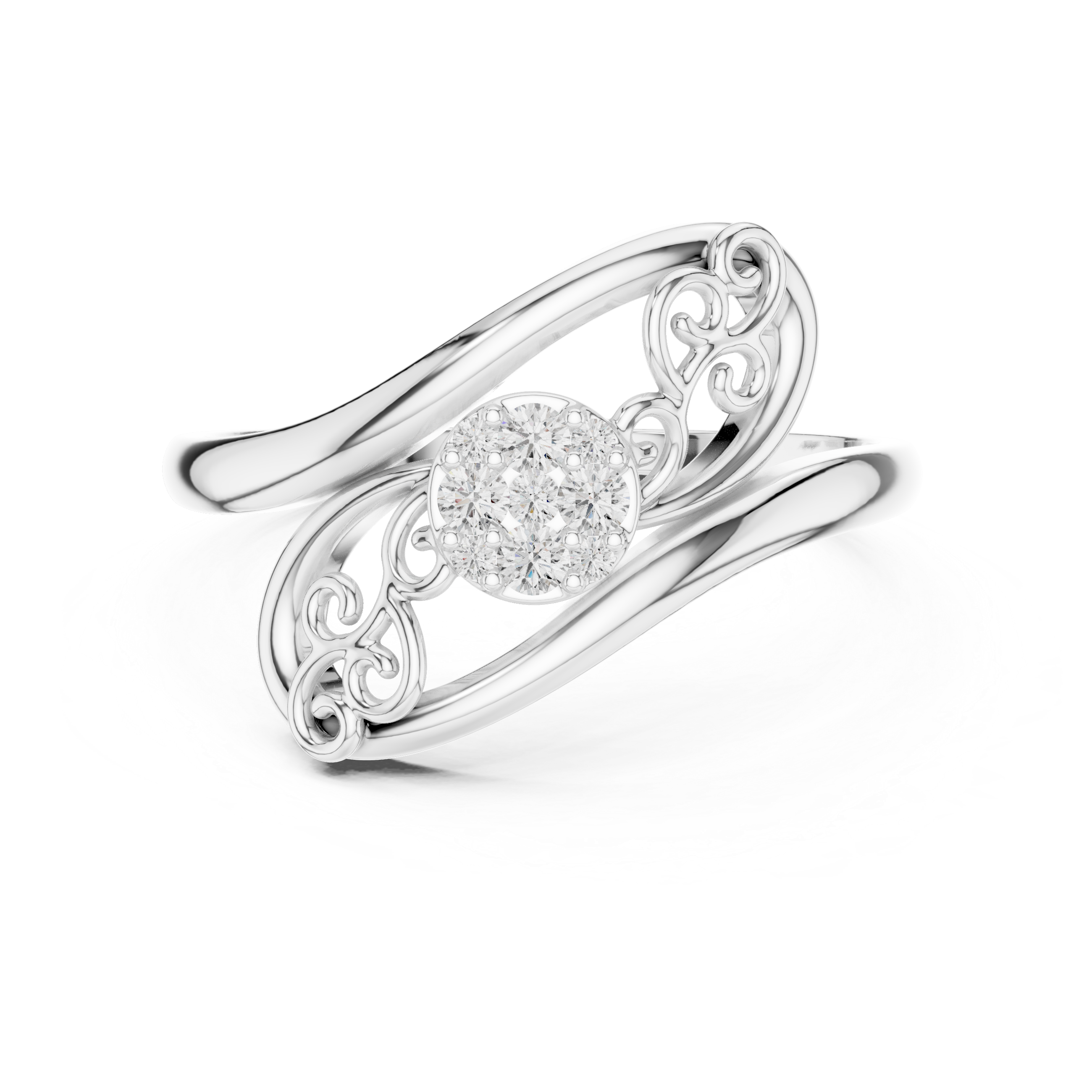 Vintage Filigree Diamond Cluster Ring – Elegant Scrollwork Statement Ring