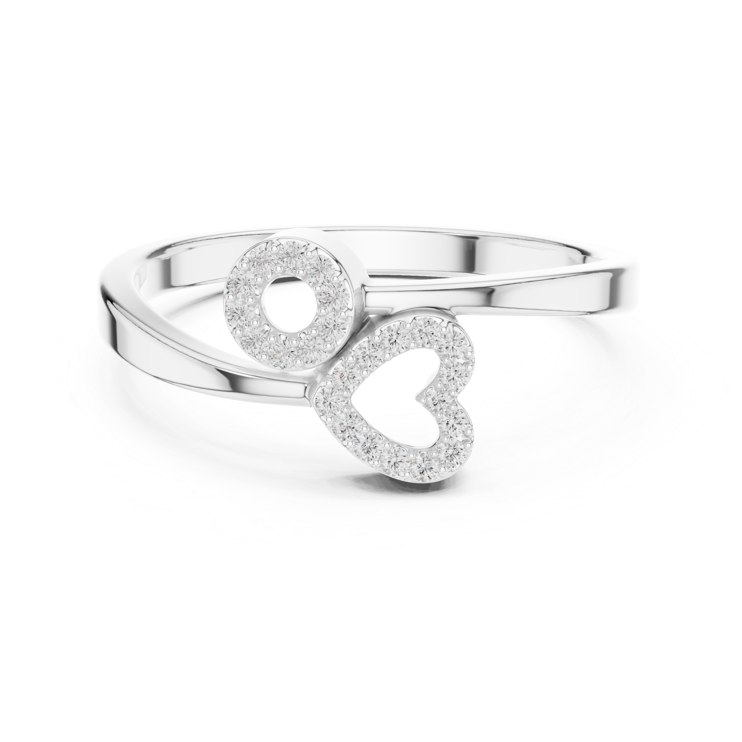 Diamond Open Circle & Heart Ring – Modern Pavé Love Ring