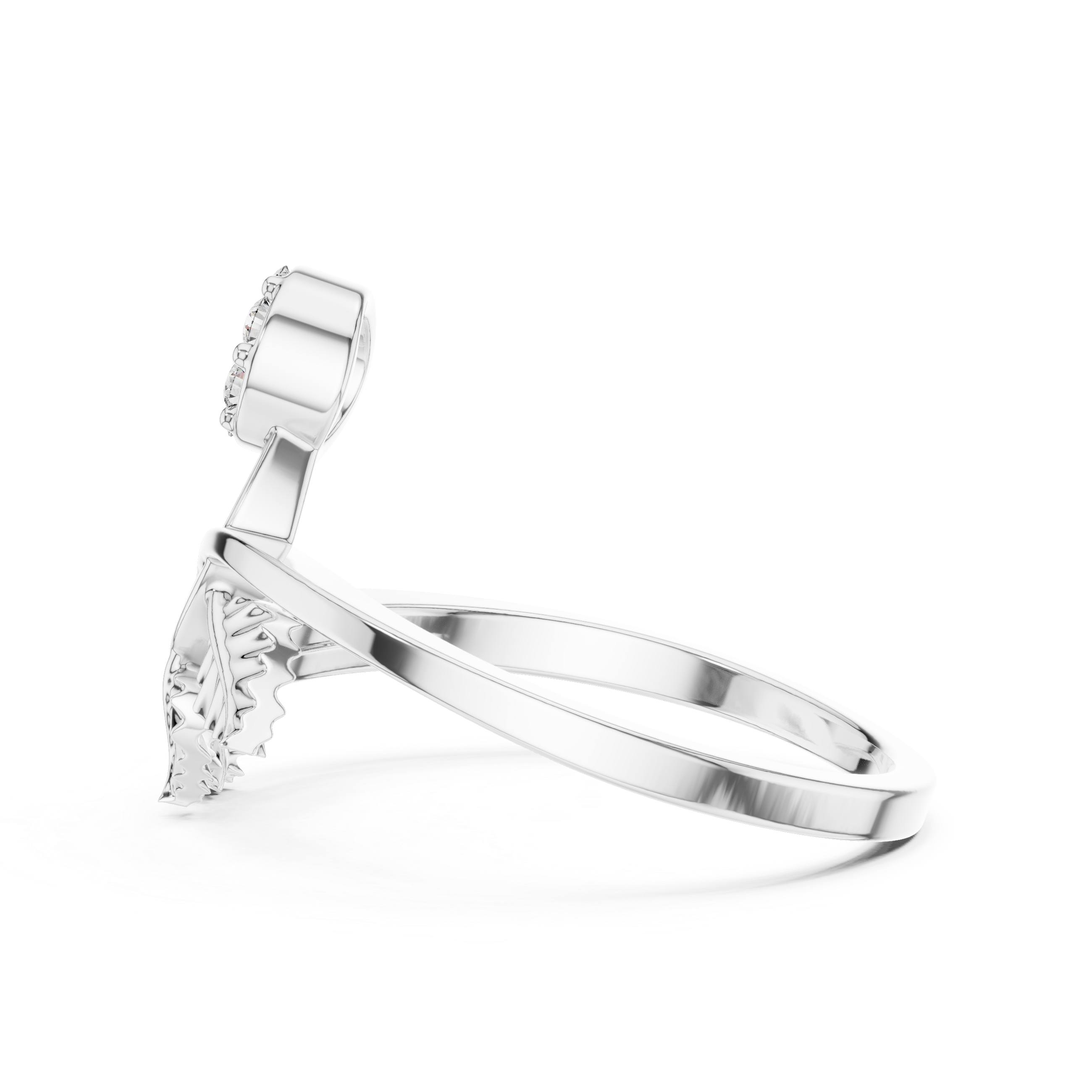 Diamond Flower & Leaf Nature Ring – Botanical Inspired Open Wrap Ring
