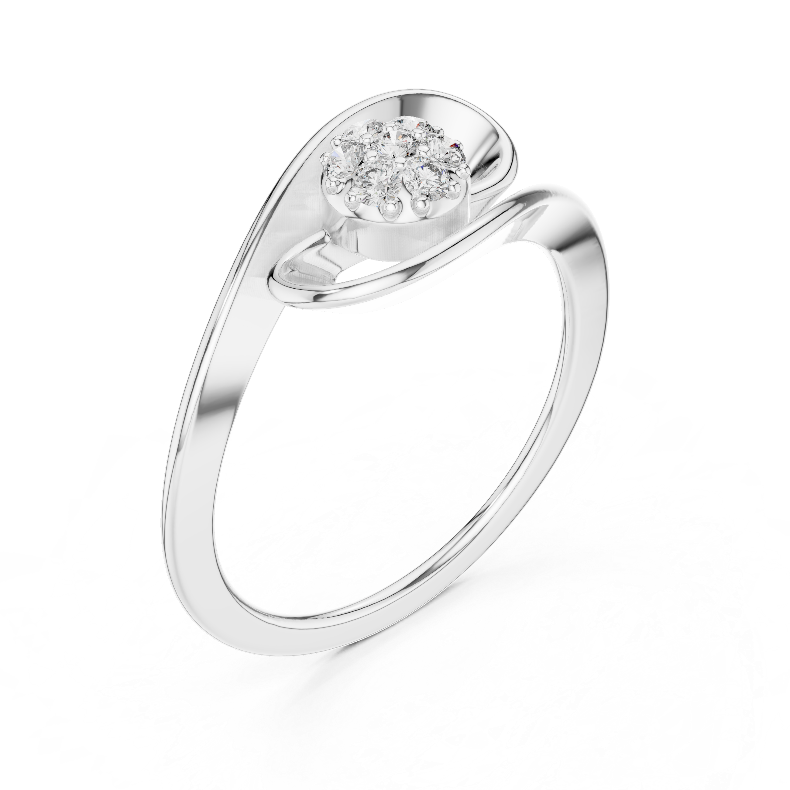 Diamond Swirl Cluster Ring – Modern Flowing Wave Statement Ring