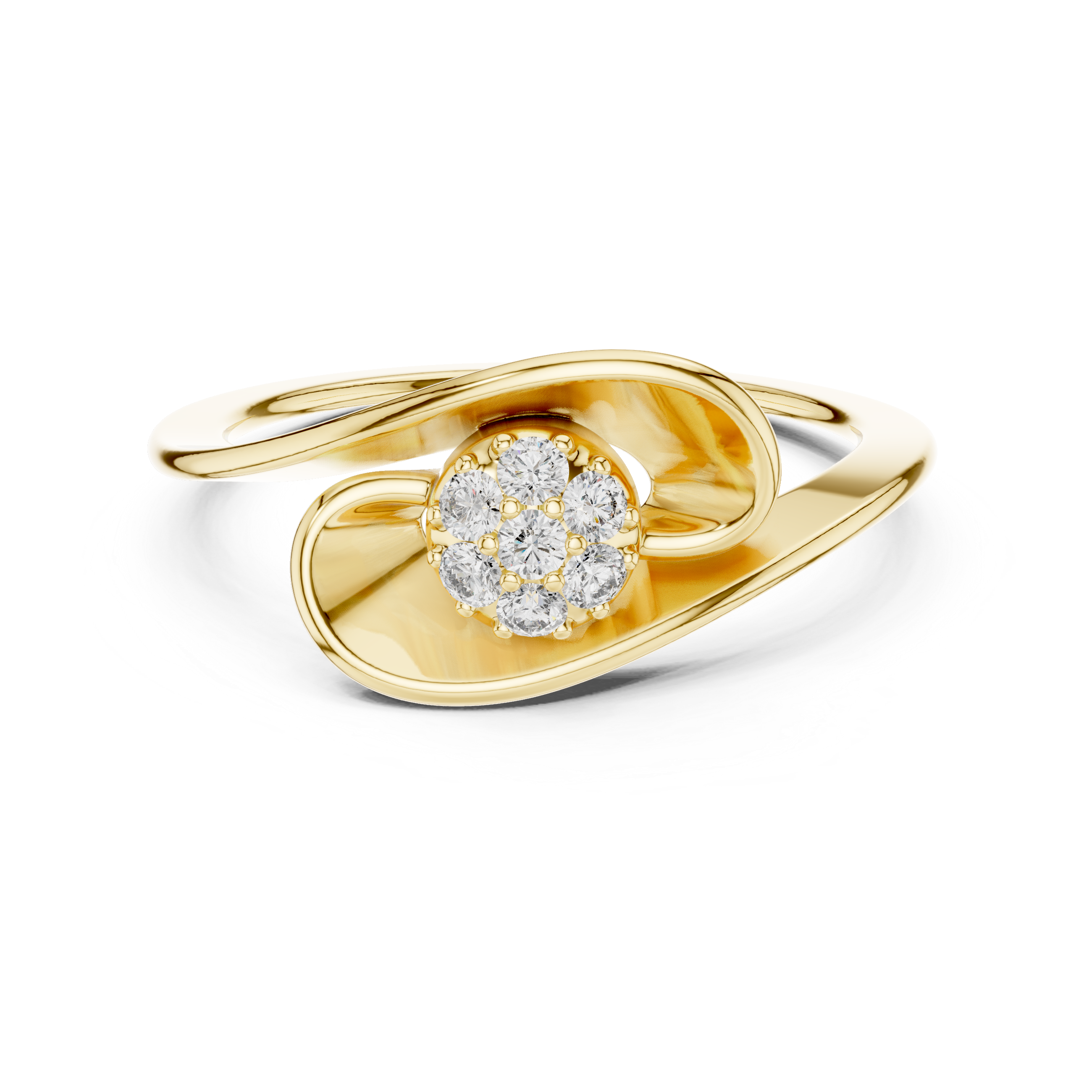 Diamond Swirl Cluster Ring – Modern Flowing Wave Statement Ring