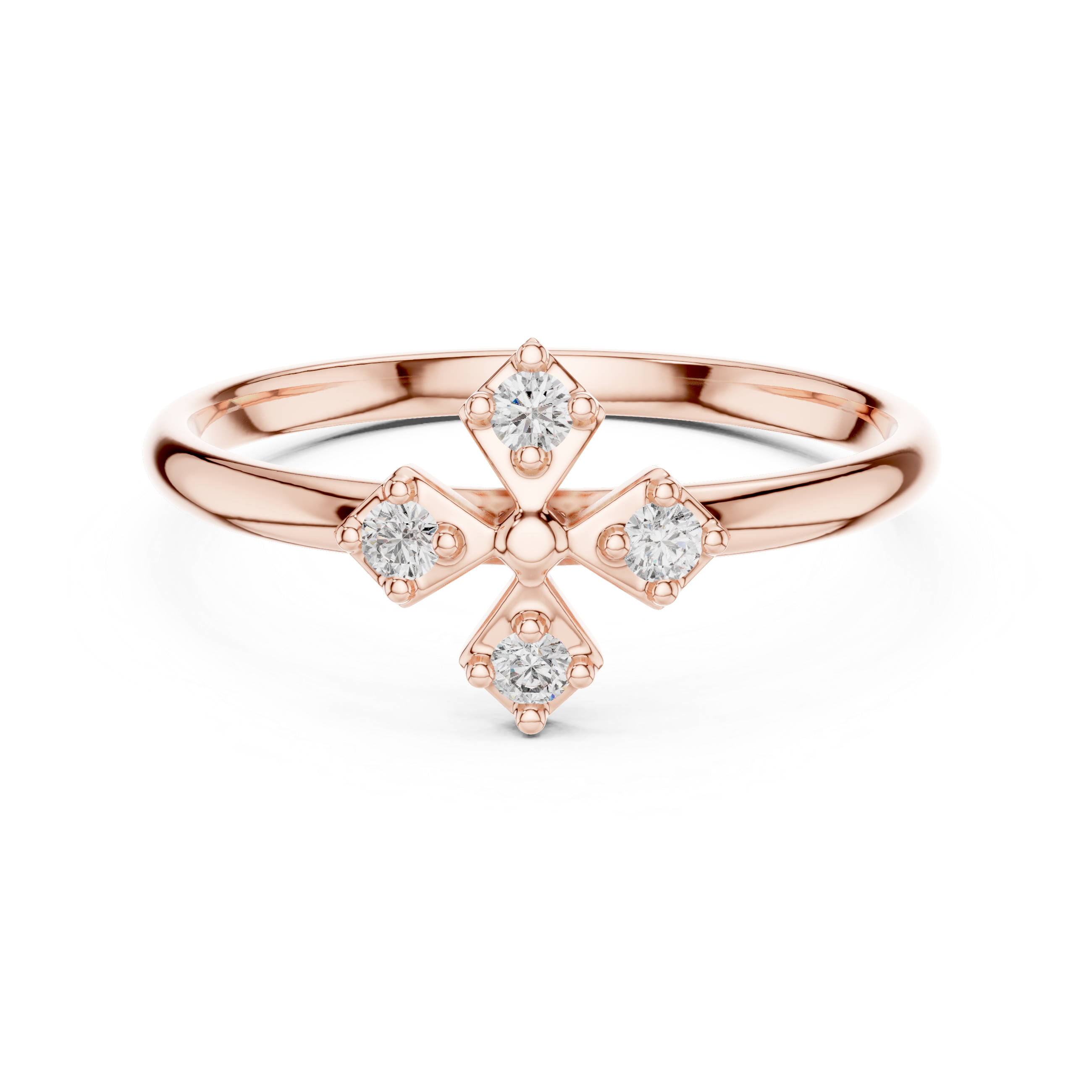 Four Diamond Compass Ring – Geometric Minimalist Cluster Ring