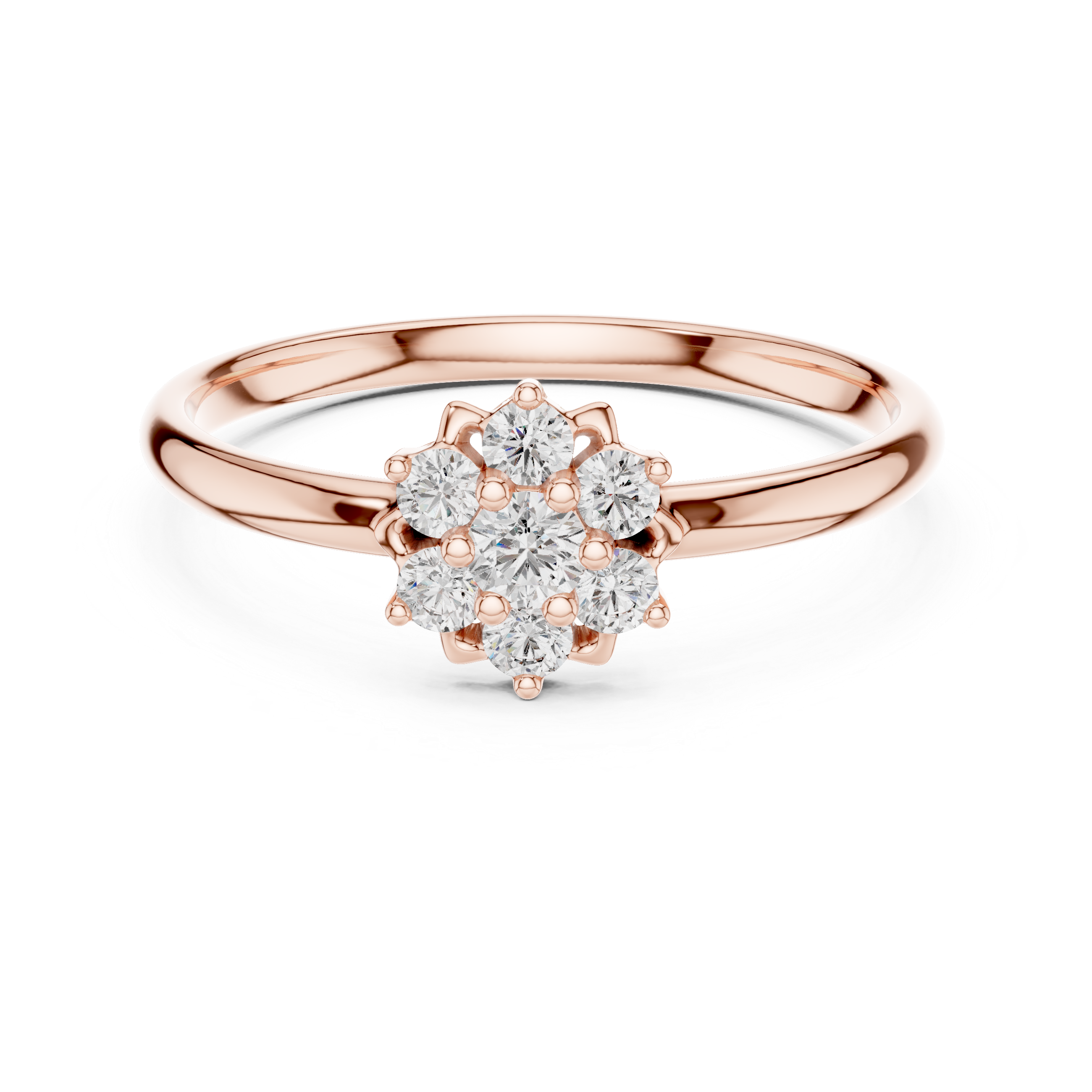 Classic Diamond Cluster Flower Ring – Minimalist Floral Solitaire Style Ring