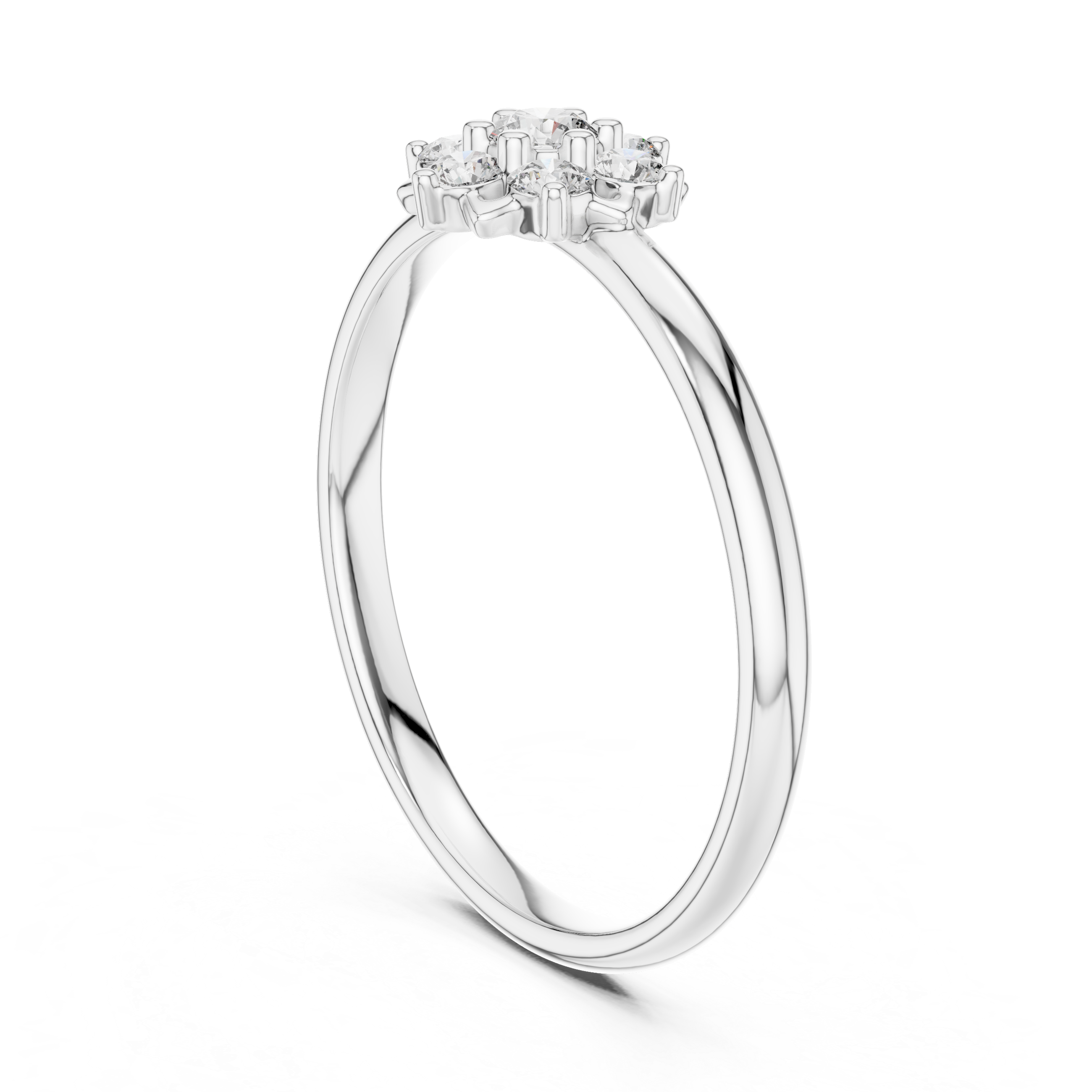 Classic Diamond Cluster Flower Ring – Minimalist Floral Solitaire Style Ring
