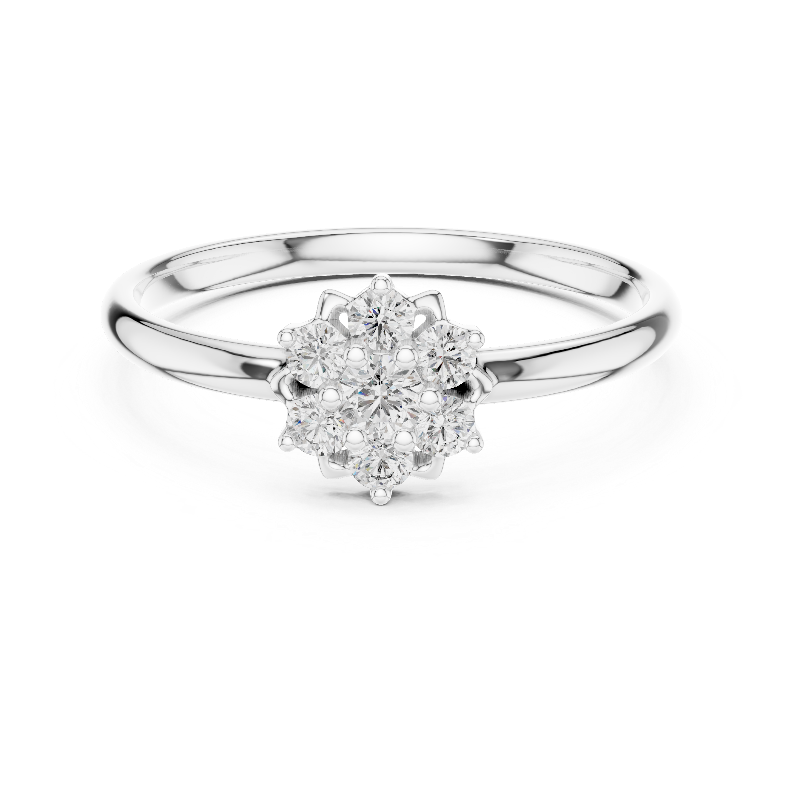 Classic Diamond Cluster Flower Ring – Minimalist Floral Solitaire Style Ring
