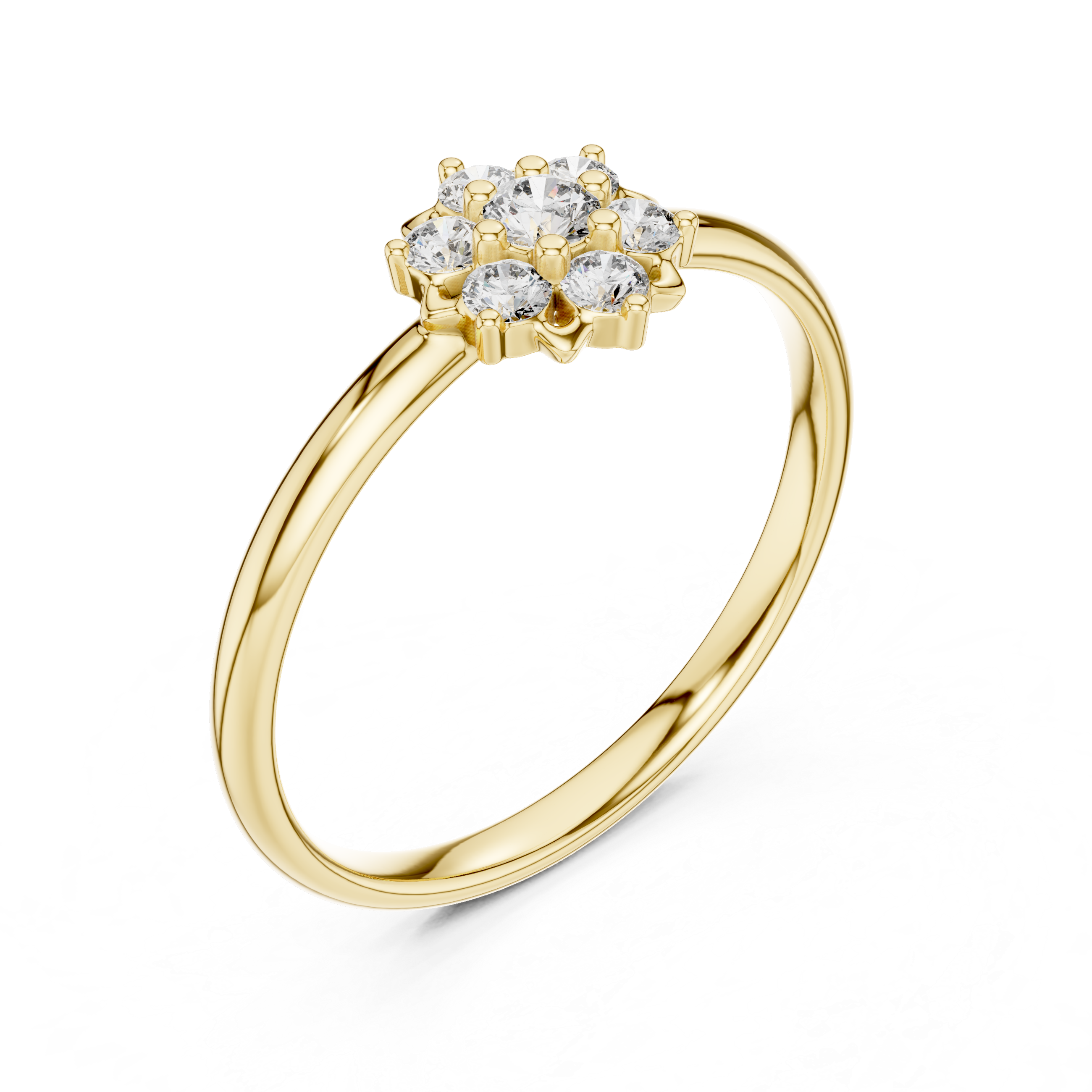 Classic Diamond Cluster Flower Ring – Minimalist Floral Solitaire Style Ring