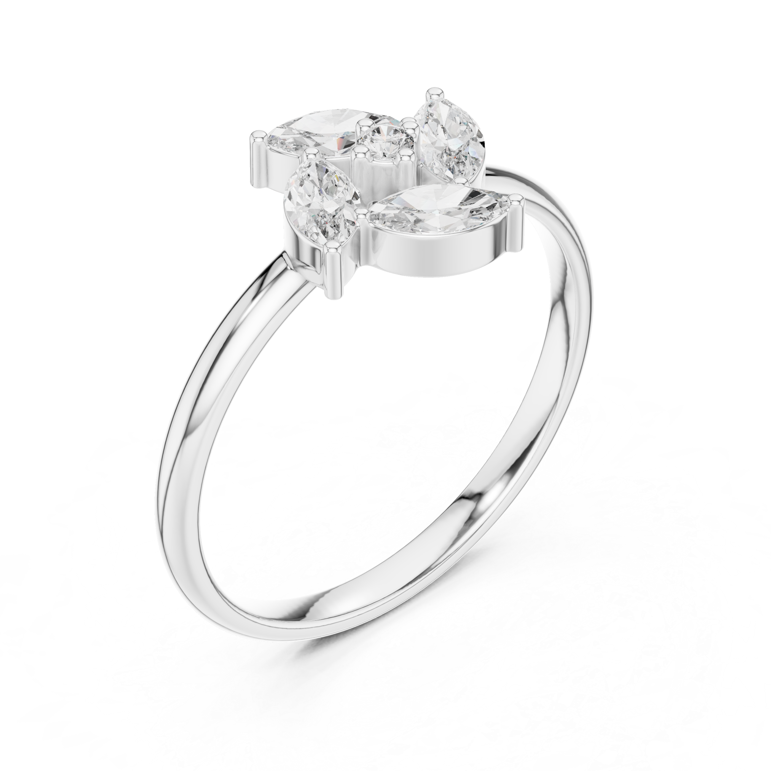 Marquise Diamond Floral Cluster Ring – Elegant Nature Inspired Statement Ring