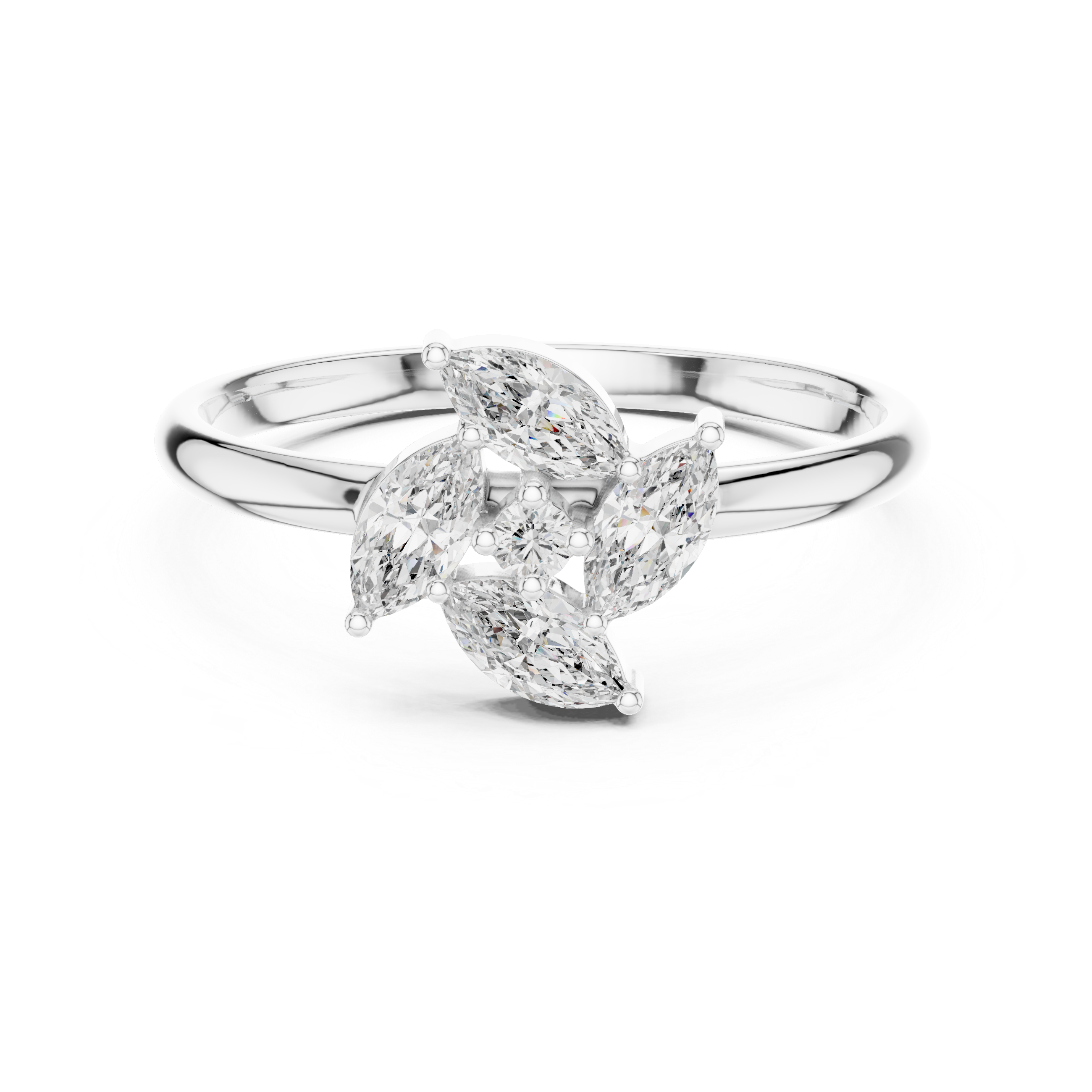 Marquise Diamond Floral Cluster Ring – Elegant Nature Inspired Statement Ring