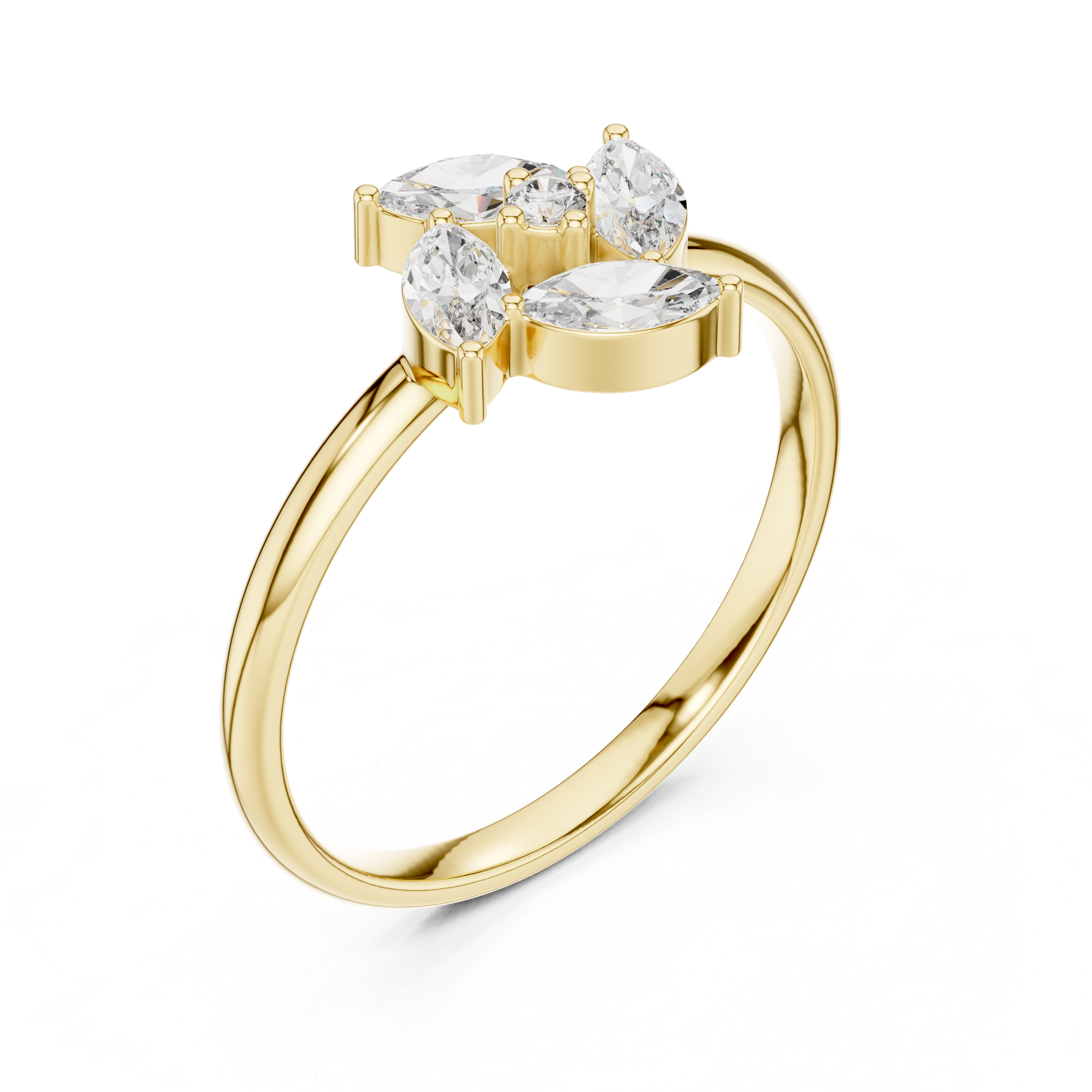 Marquise Diamond Floral Cluster Ring – Elegant Nature Inspired Statement Ring