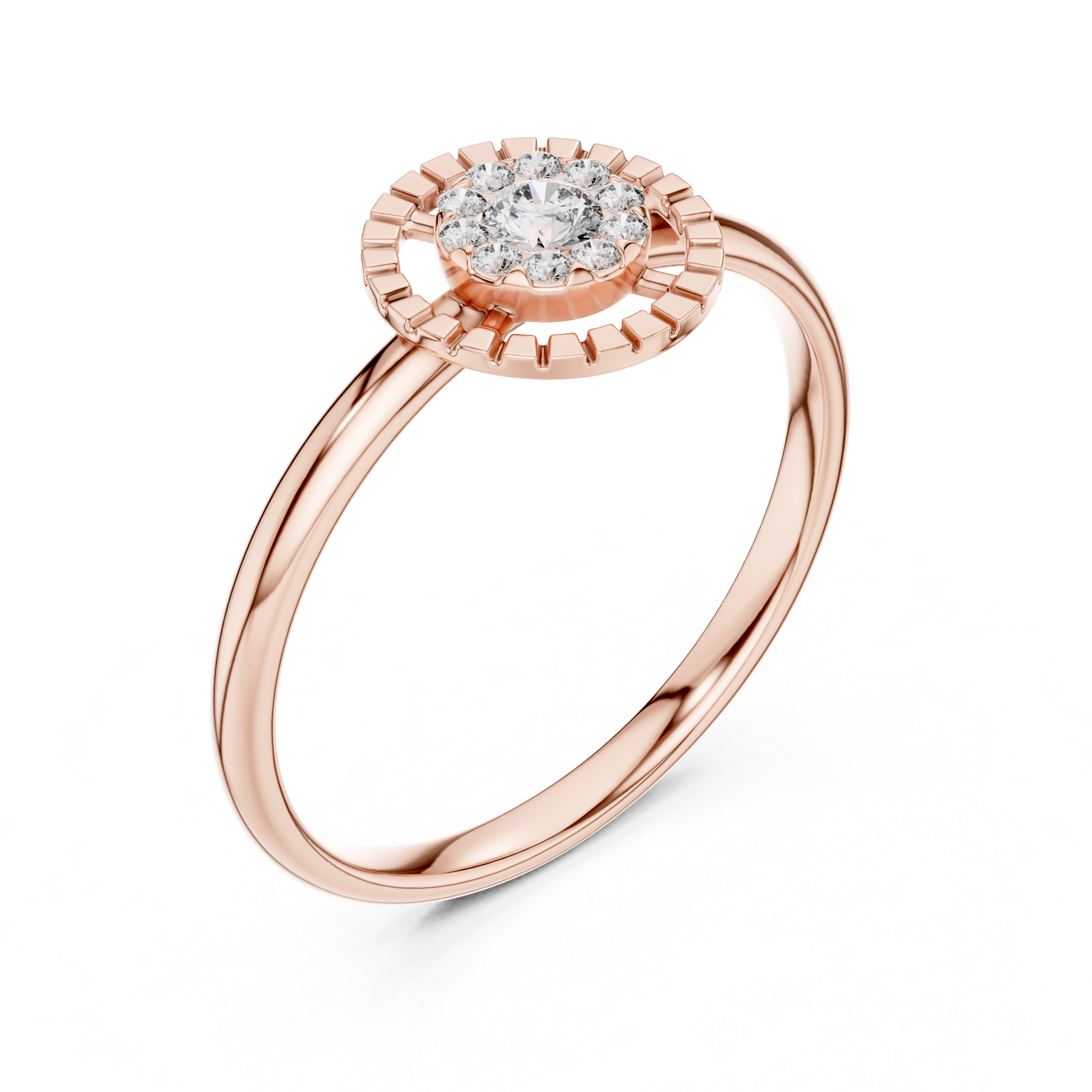 Round Diamond Halo Ring – Minimalist Sunburst Cluster Ring