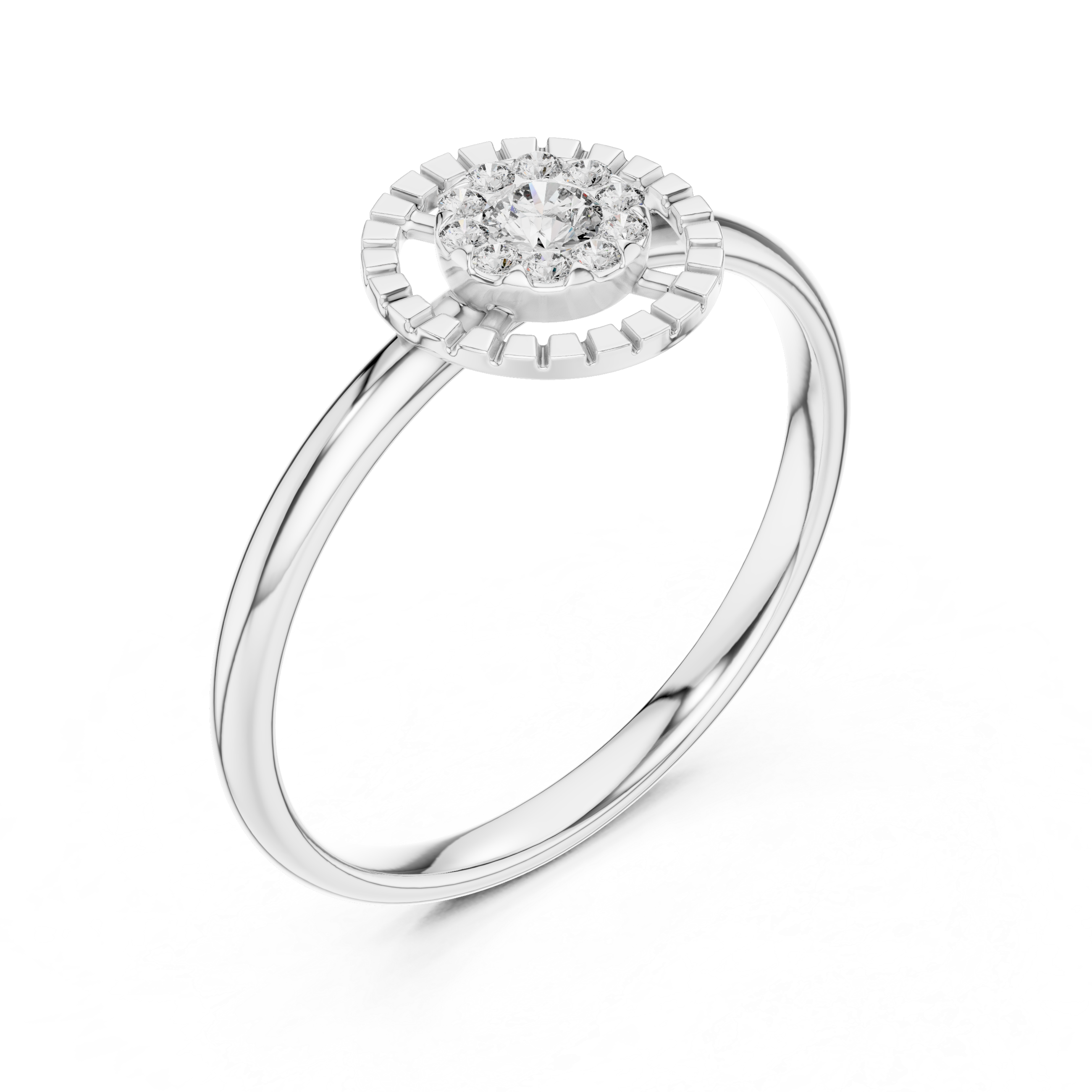 Round Diamond Halo Ring – Minimalist Sunburst Cluster Ring