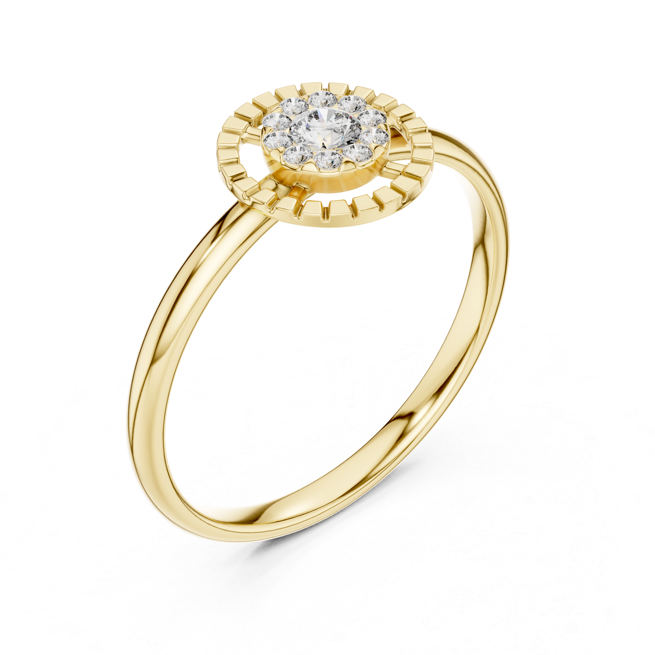Round Diamond Halo Ring – Minimalist Sunburst Cluster Ring