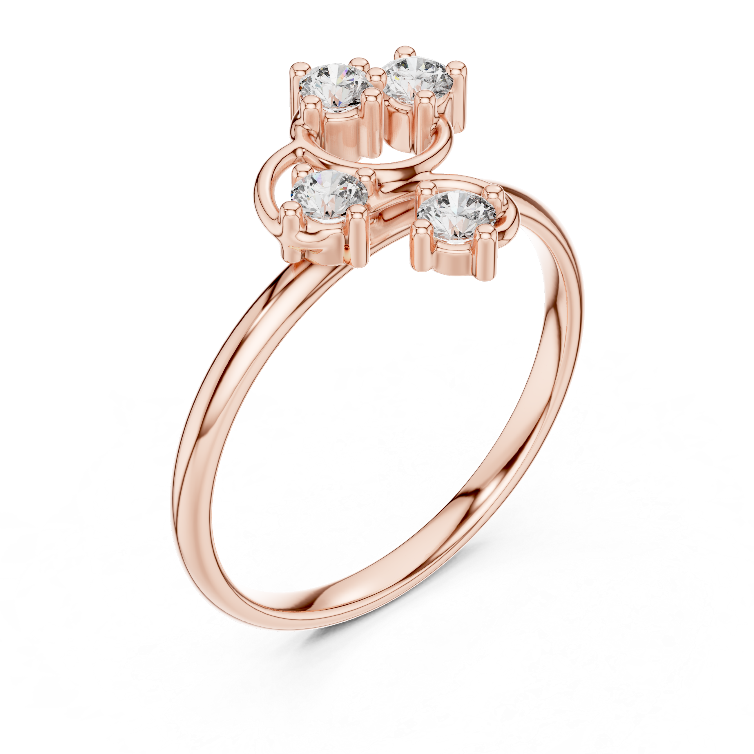 Modern Swirl Diamond Ring – Four Stone Open Circle Statement Ring