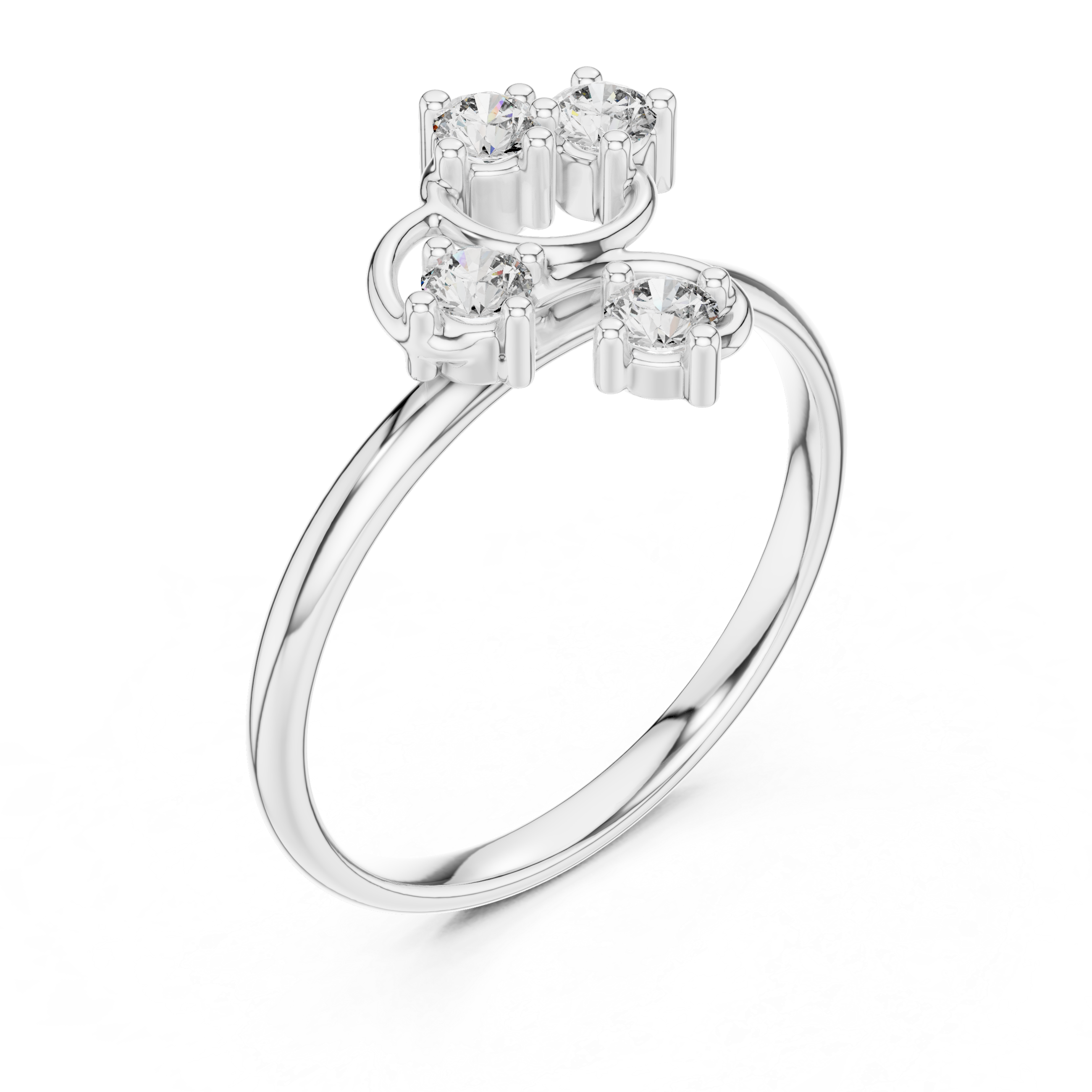 Modern Swirl Diamond Ring – Four Stone Open Circle Statement Ring
