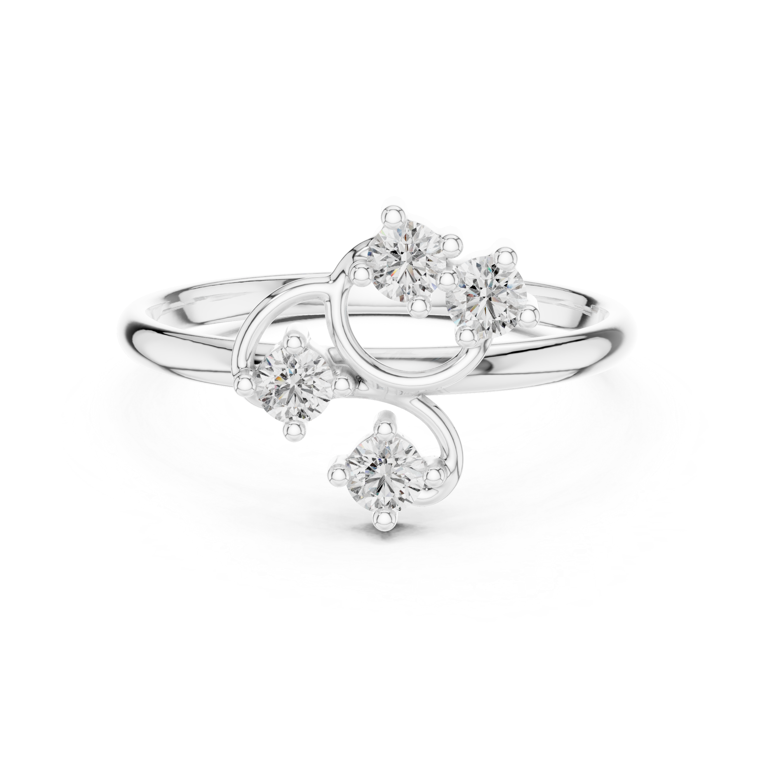 Modern Swirl Diamond Ring – Four Stone Open Circle Statement Ring