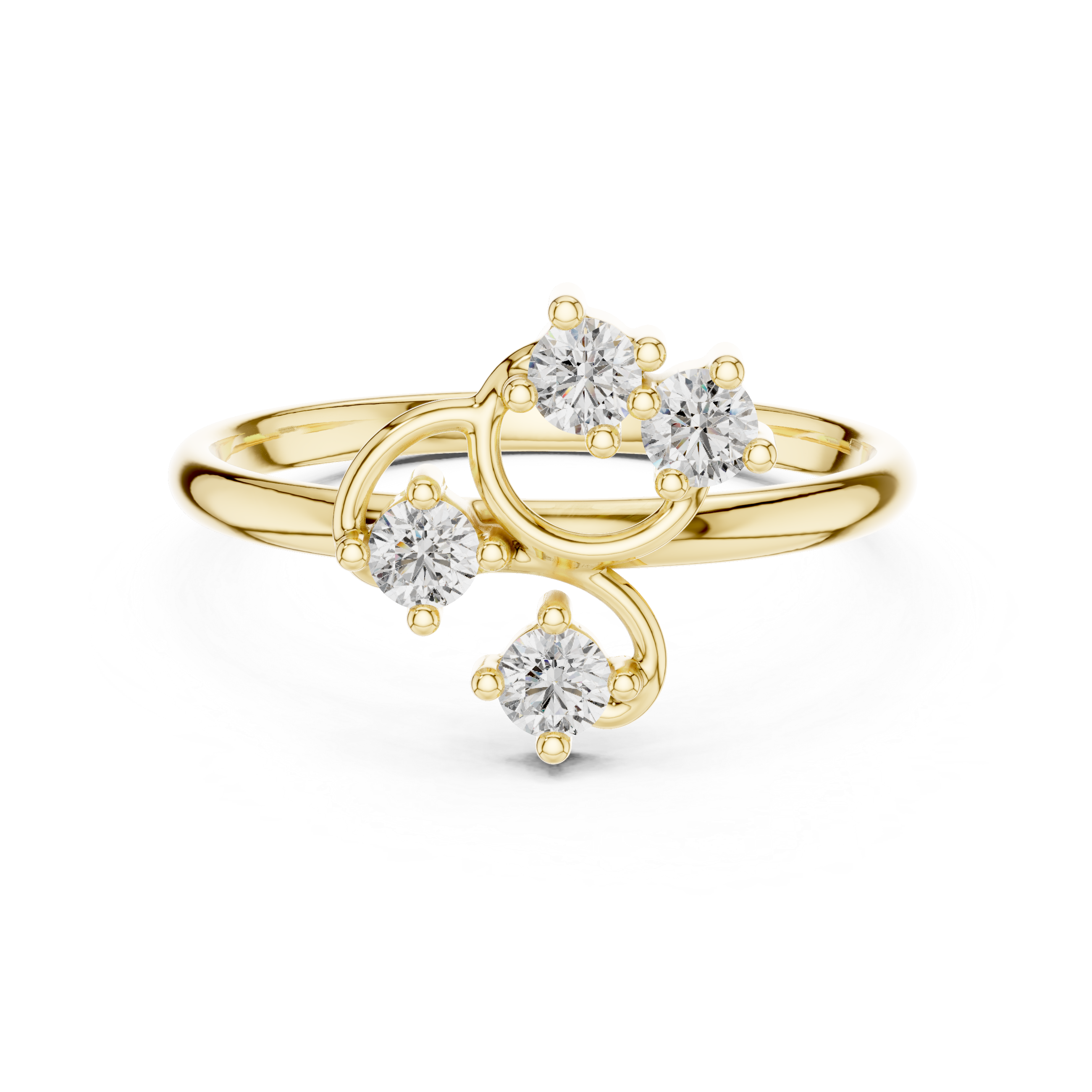 Modern Swirl Diamond Ring – Four Stone Open Circle Statement Ring
