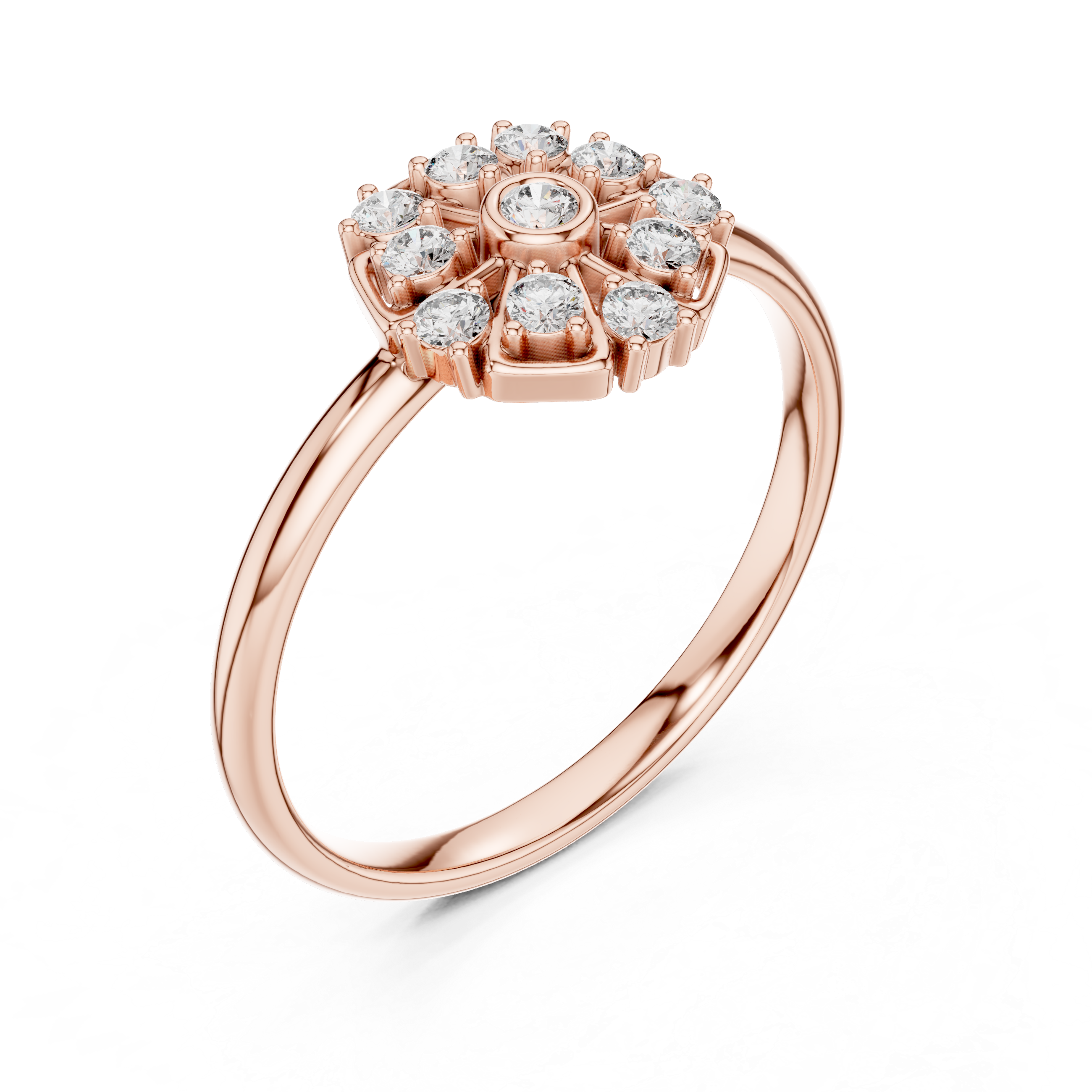 Vintage Floral Diamond Cluster Ring – Eleven Stone Flower Halo Ring