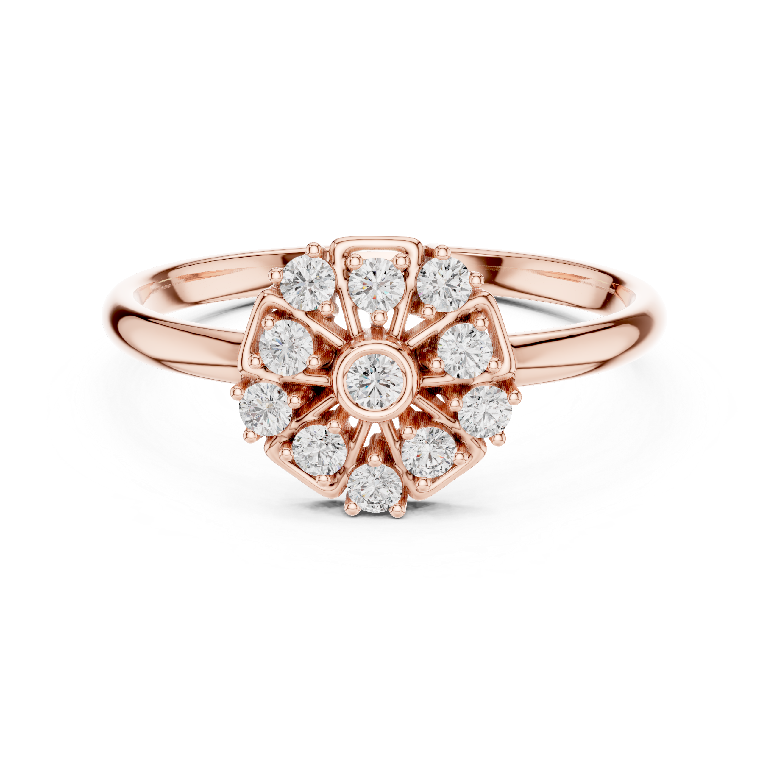 Vintage Floral Diamond Cluster Ring – Eleven Stone Flower Halo Ring