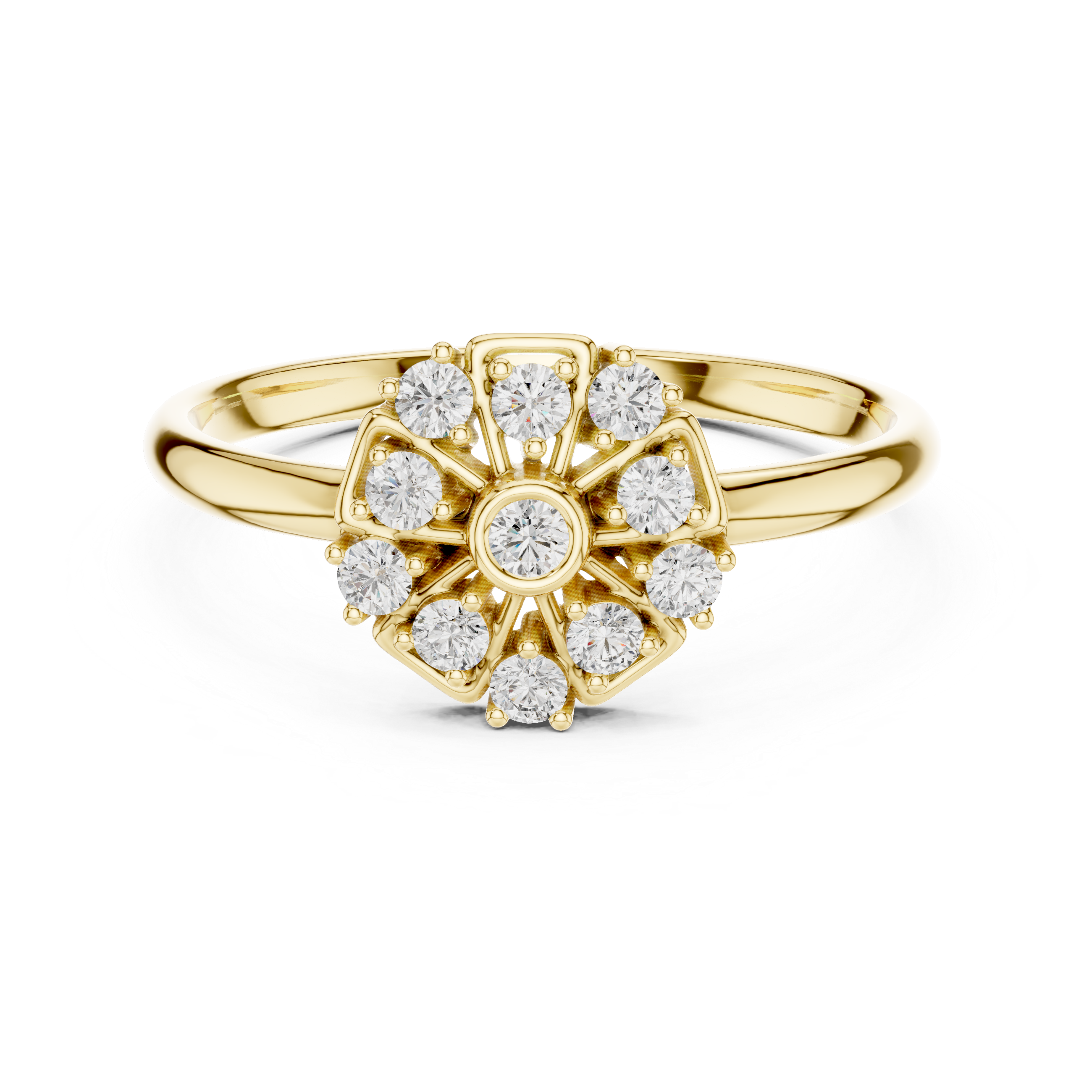 Vintage Floral Diamond Cluster Ring – Eleven Stone Flower Halo Ring