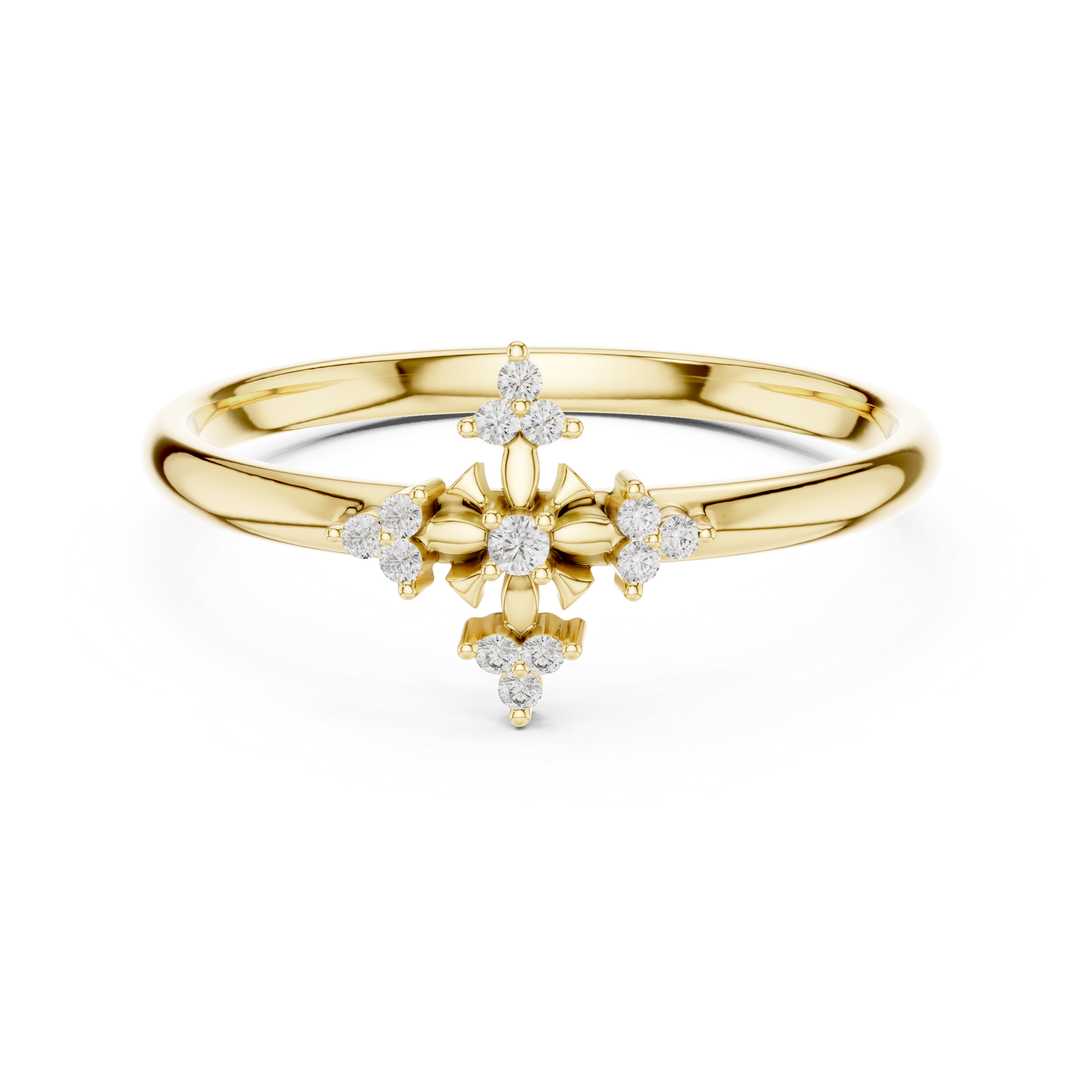Vintage Cross Diamond Ring – Art Deco Floral Cluster Statement Ring