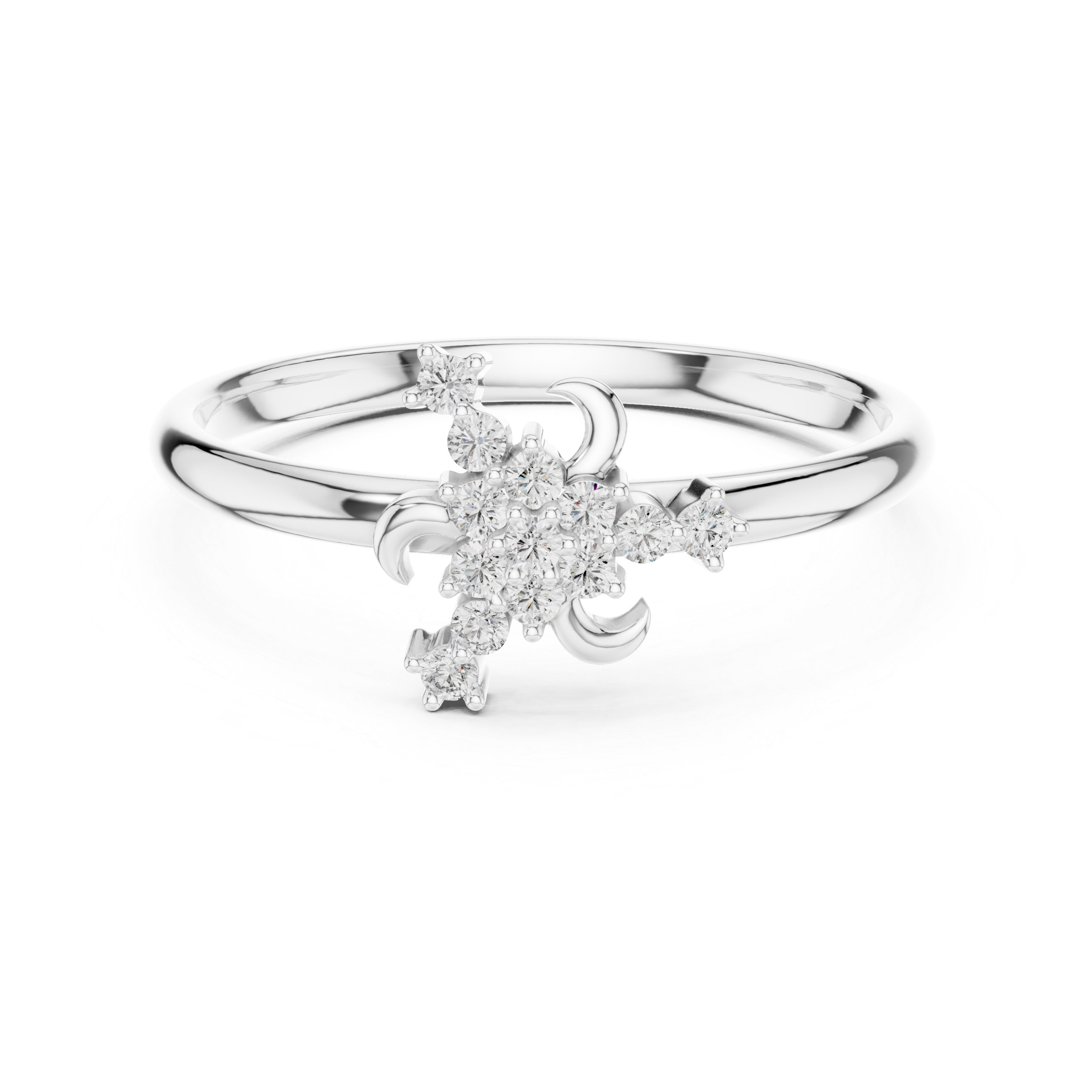 Celestial Diamond Starburst Ring – Vintage Crescent Moon Cluster Ring