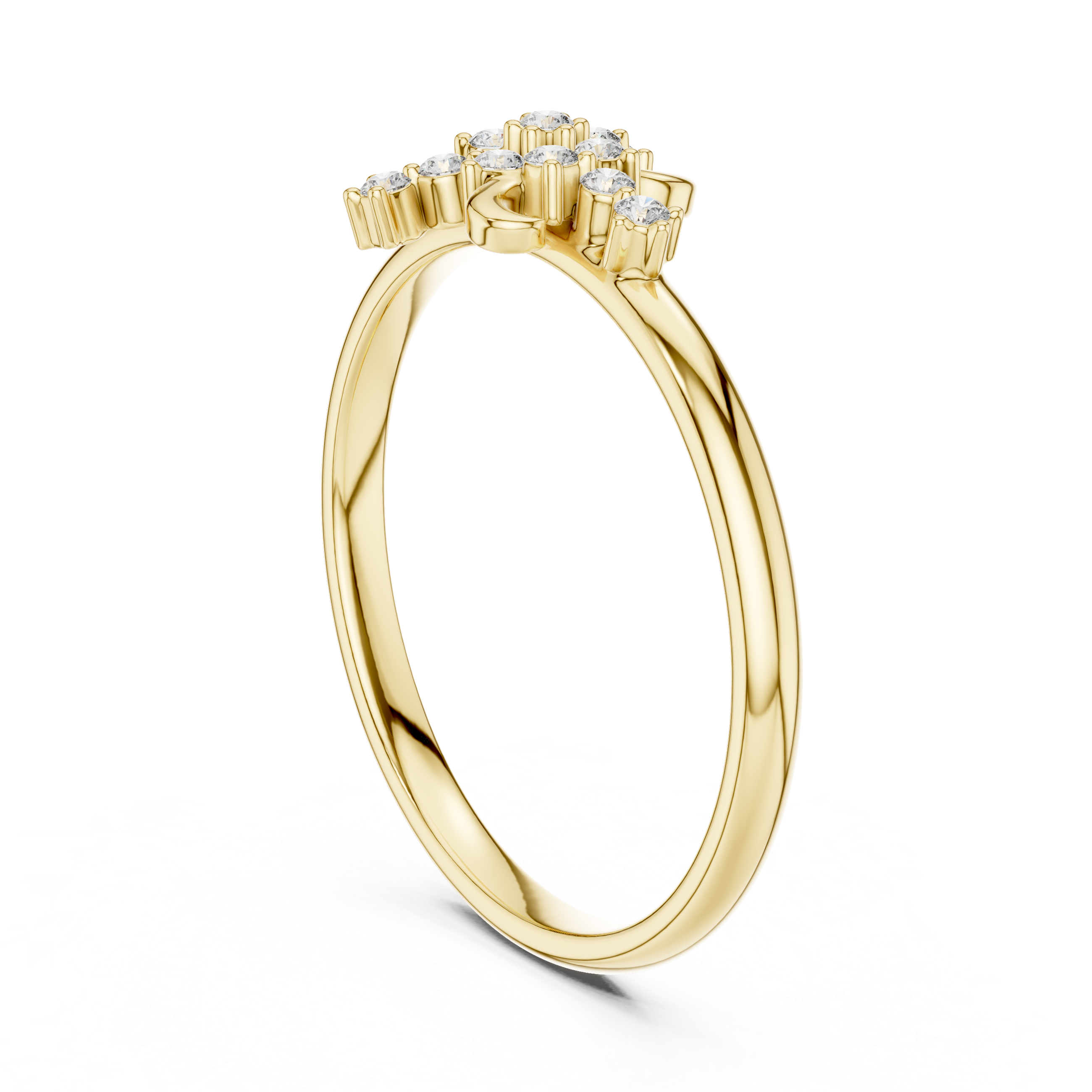 Celestial Diamond Starburst Ring – Vintage Crescent Moon Cluster Ring