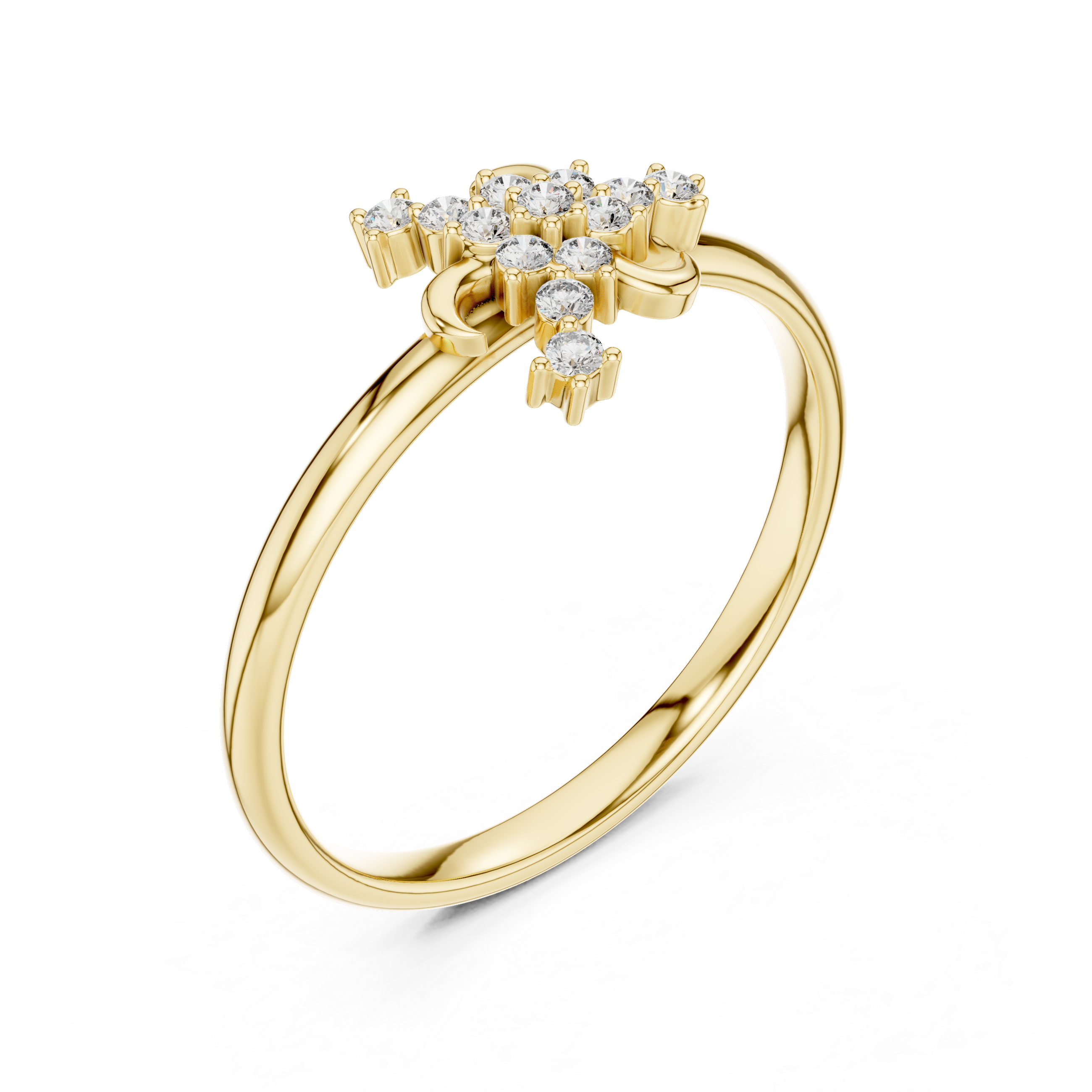 Celestial Diamond Starburst Ring – Vintage Crescent Moon Cluster Ring