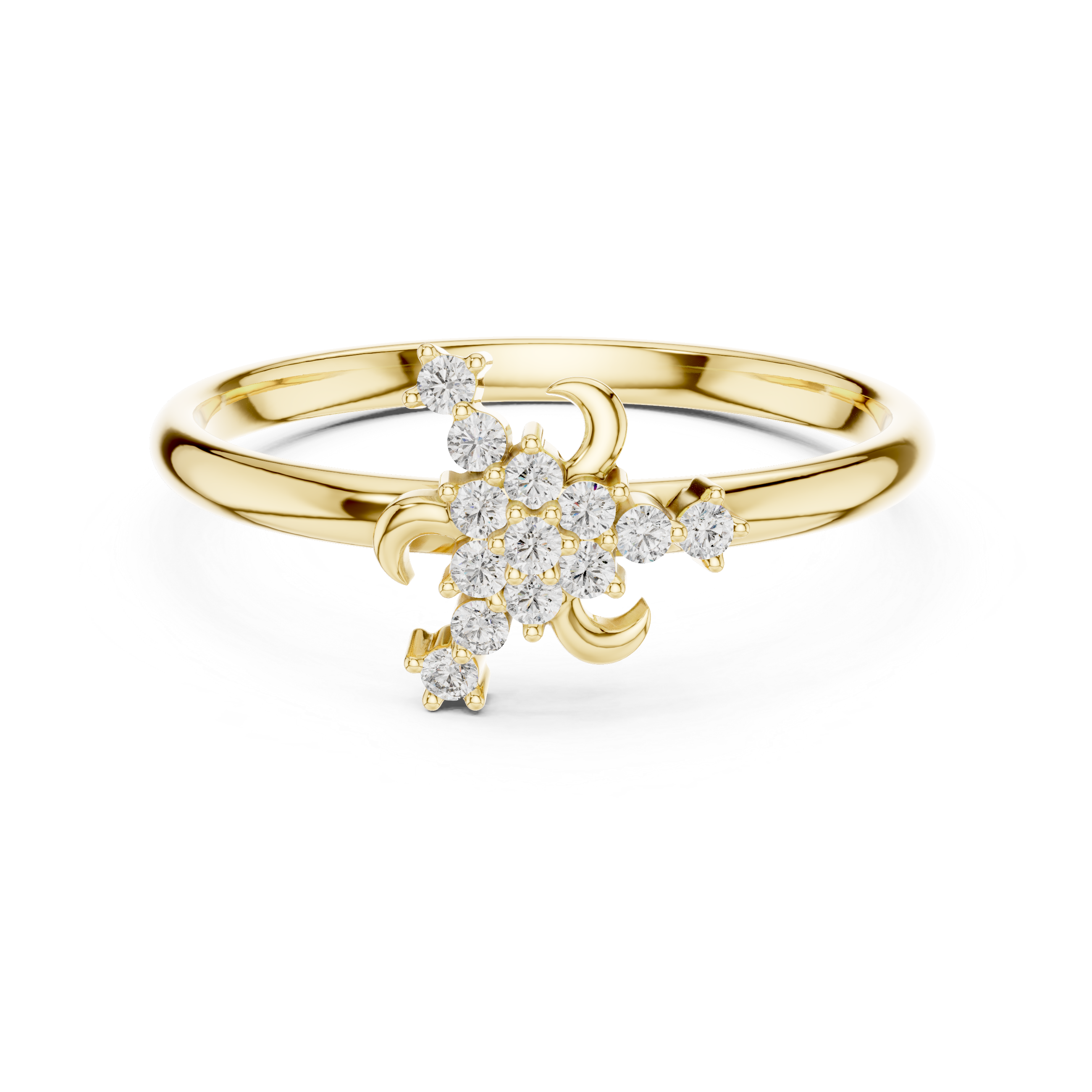Celestial Diamond Starburst Ring – Vintage Crescent Moon Cluster Ring
