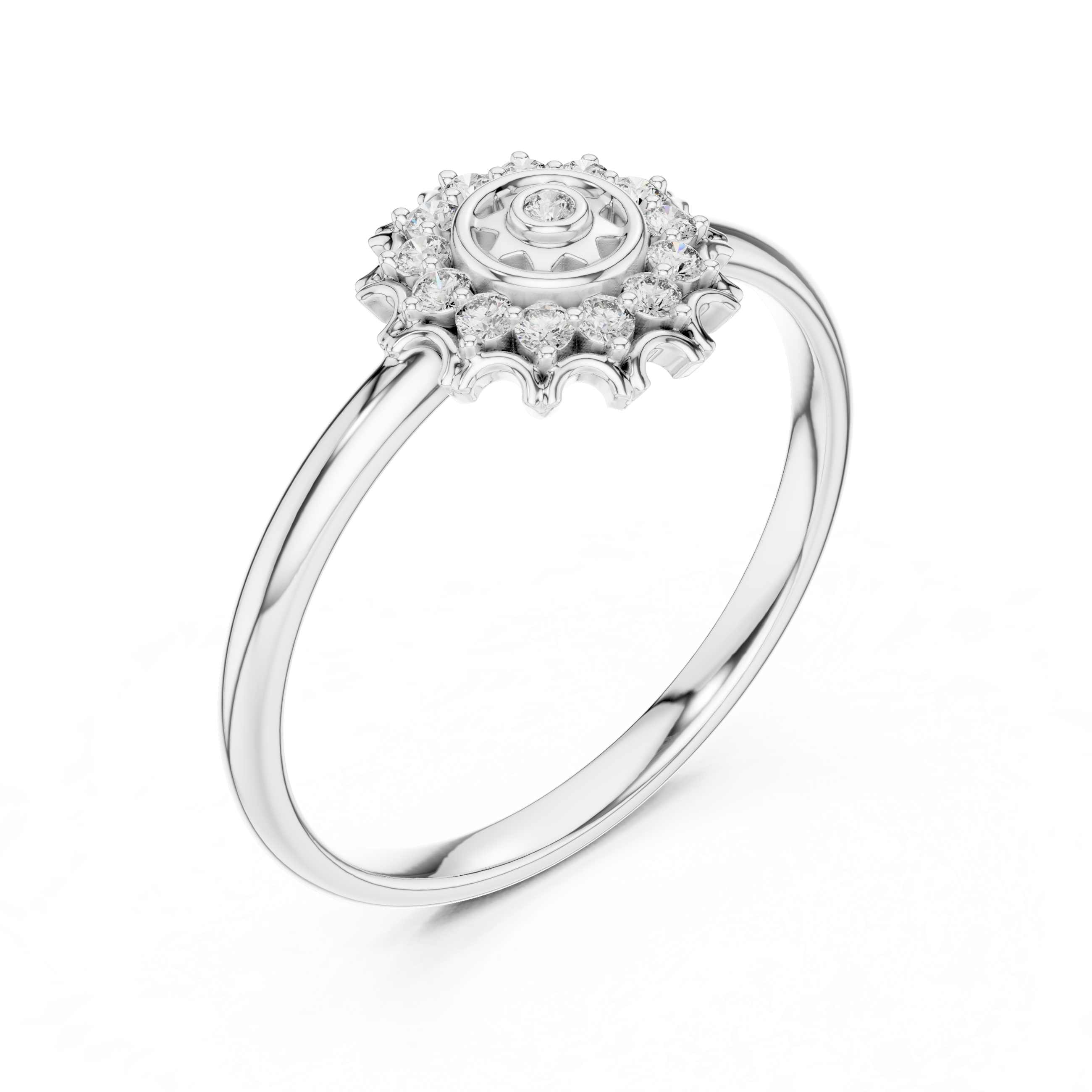 Vintage Halo Diamond Ring – Sunburst Floral Cluster Ring