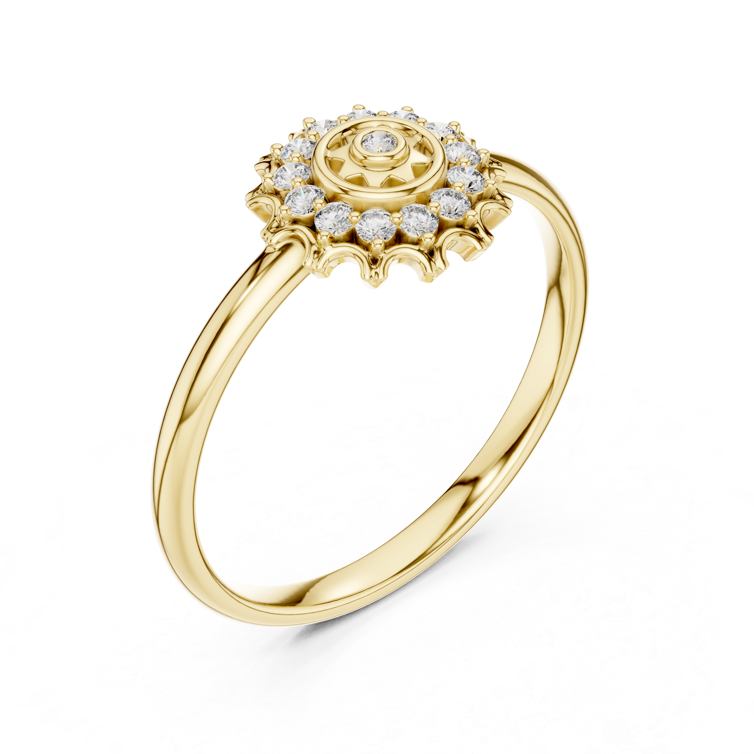 Vintage Halo Diamond Ring – Sunburst Floral Cluster Ring