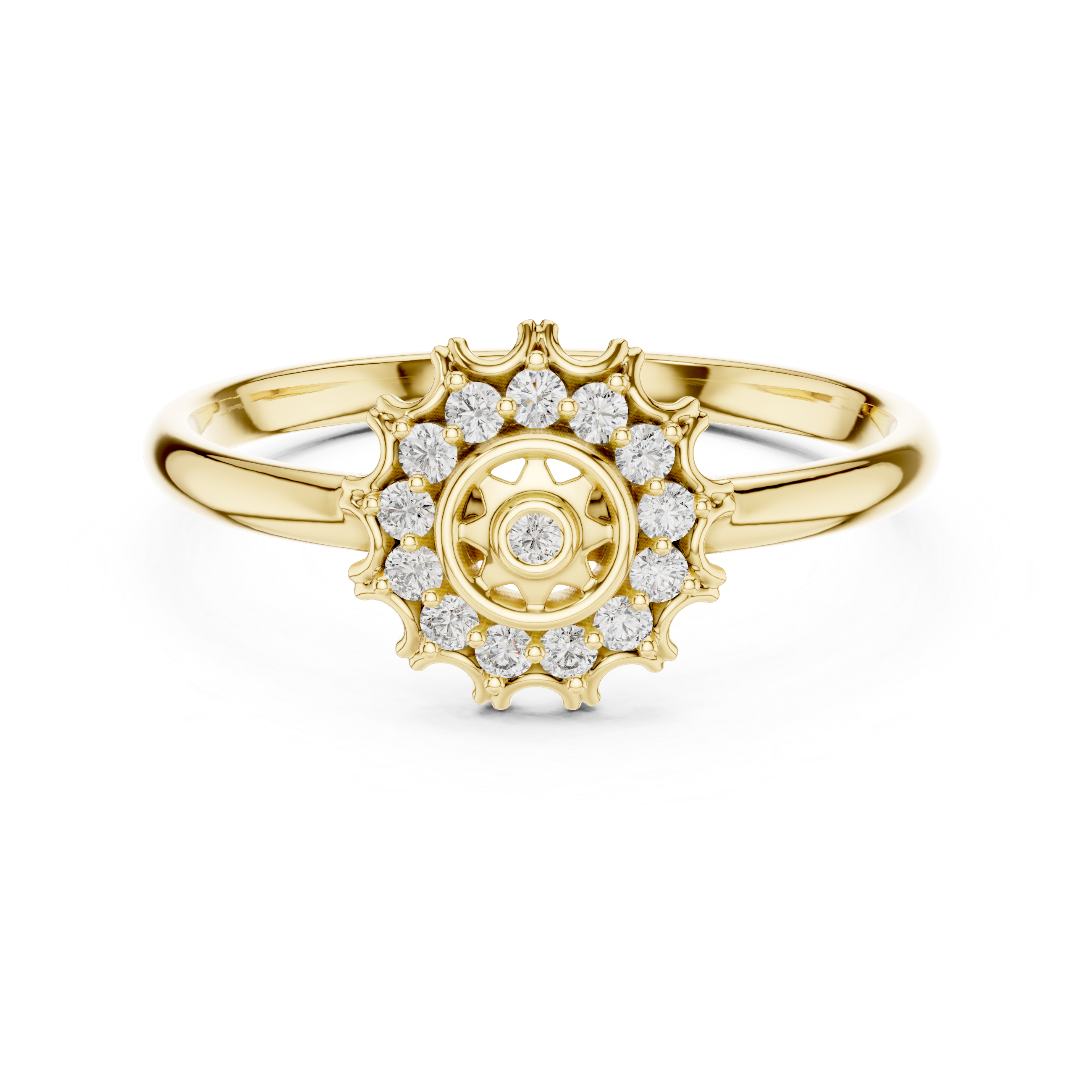 Vintage Halo Diamond Ring – Sunburst Floral Cluster Ring