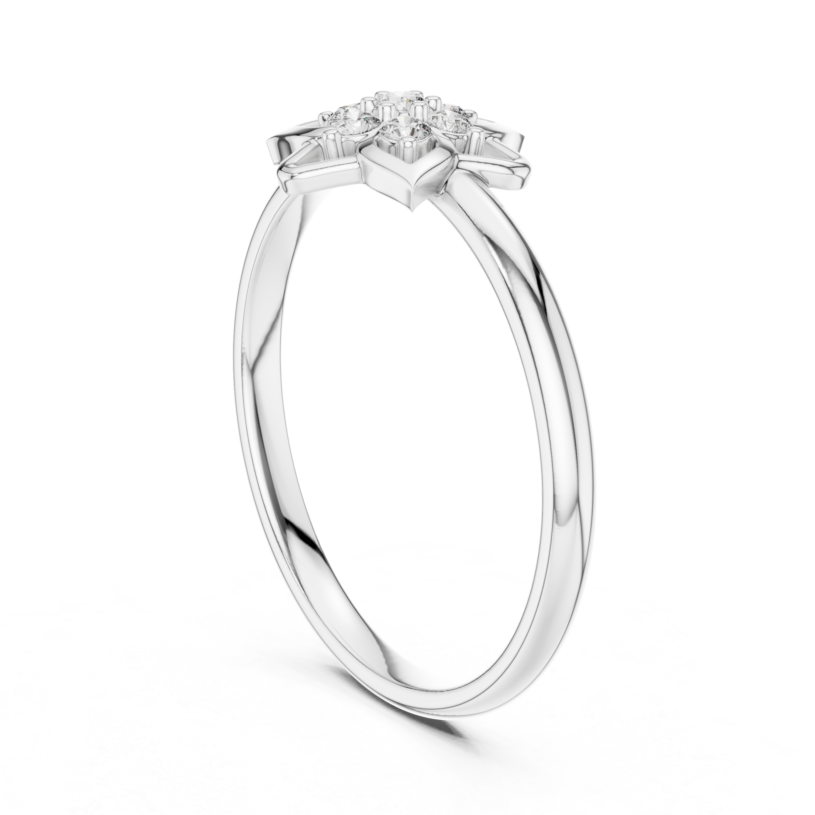 Six-Point Star Diamond Cluster Ring – Geometric Floral Statement Ring