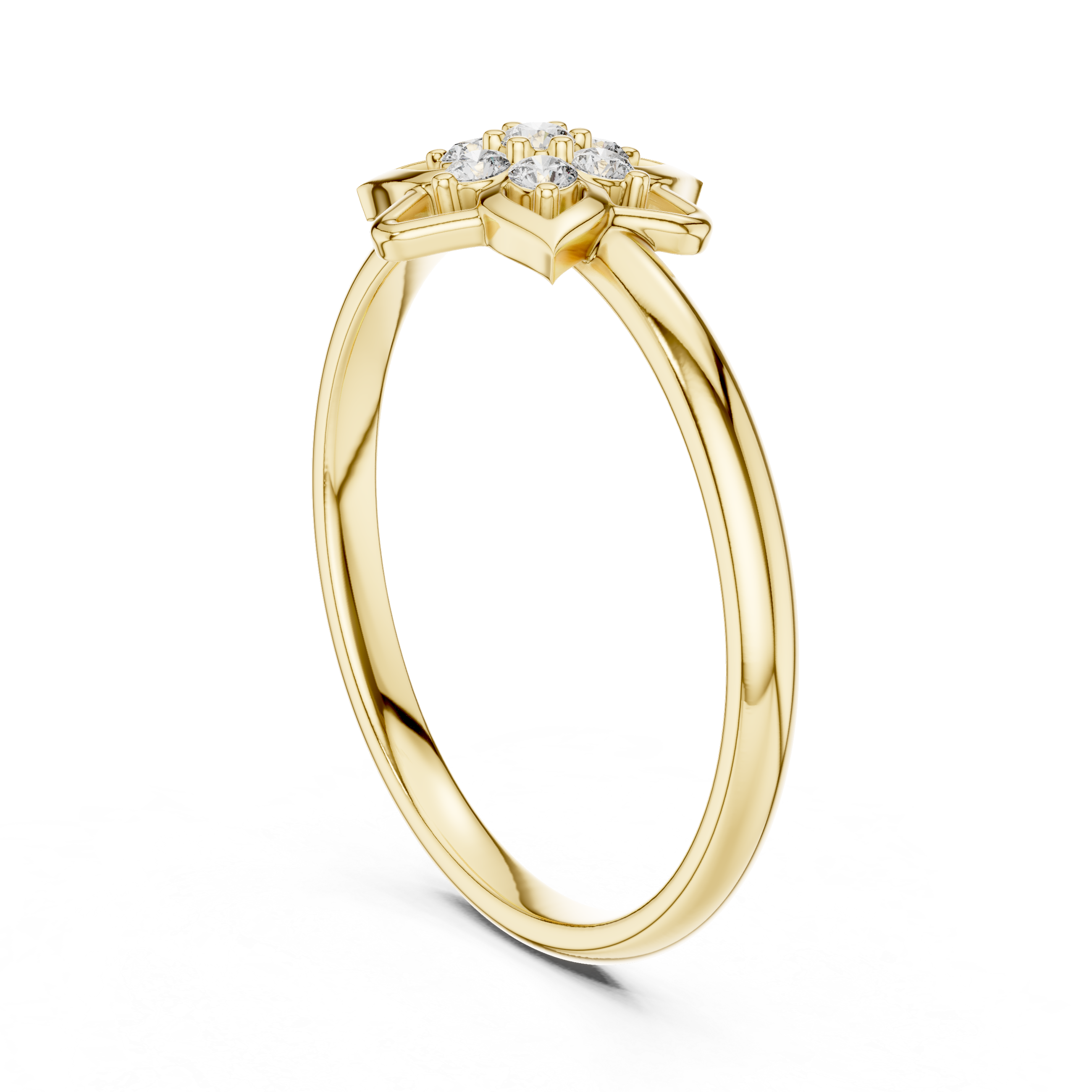 Six-Point Star Diamond Cluster Ring – Geometric Floral Statement Ring