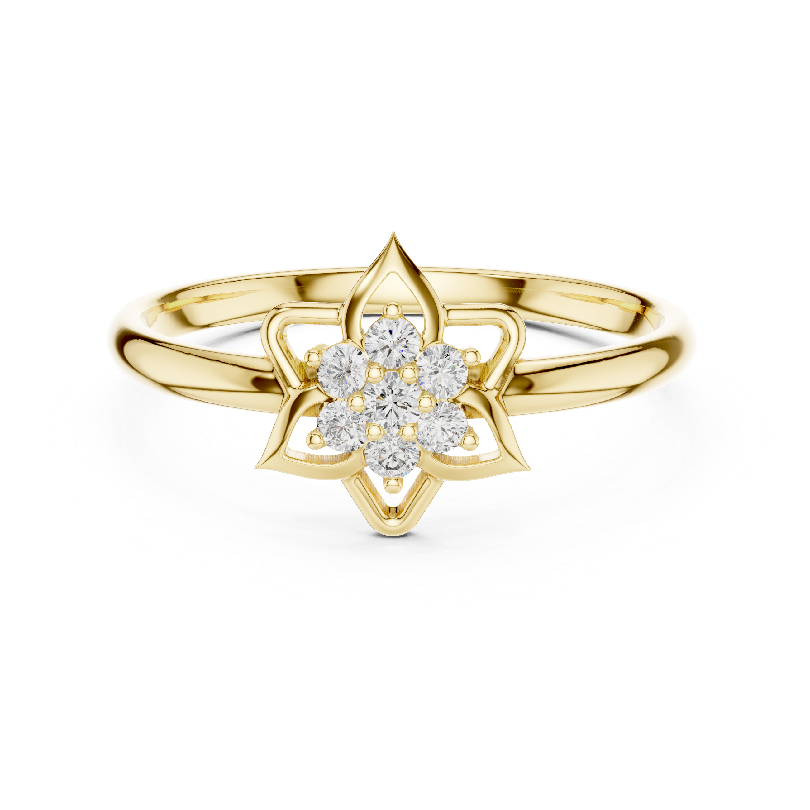 Six-Point Star Diamond Cluster Ring – Geometric Floral Statement Ring