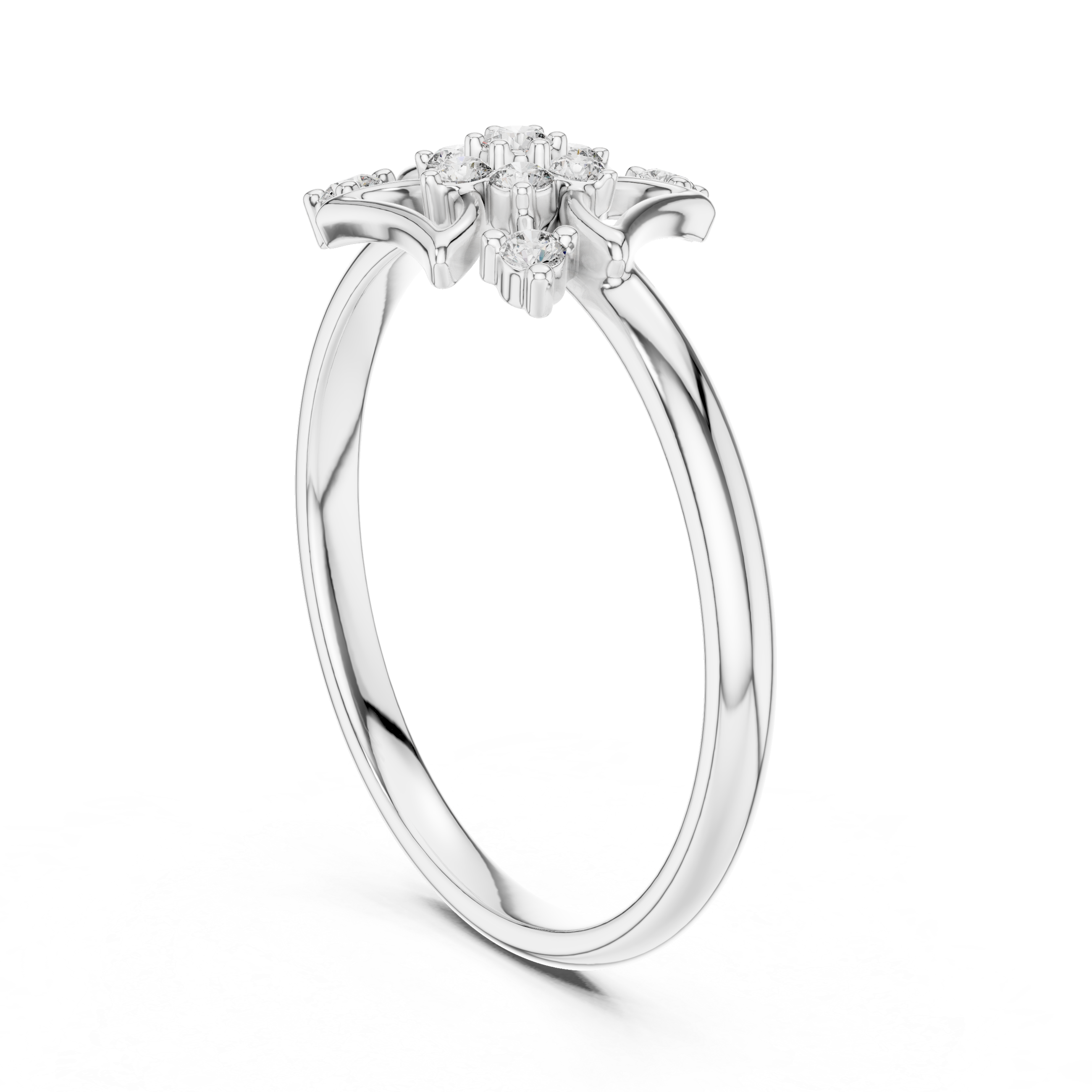 Geometric Trinity Star Diamond Cluster Ring – Celestial Openwork Statement Ring