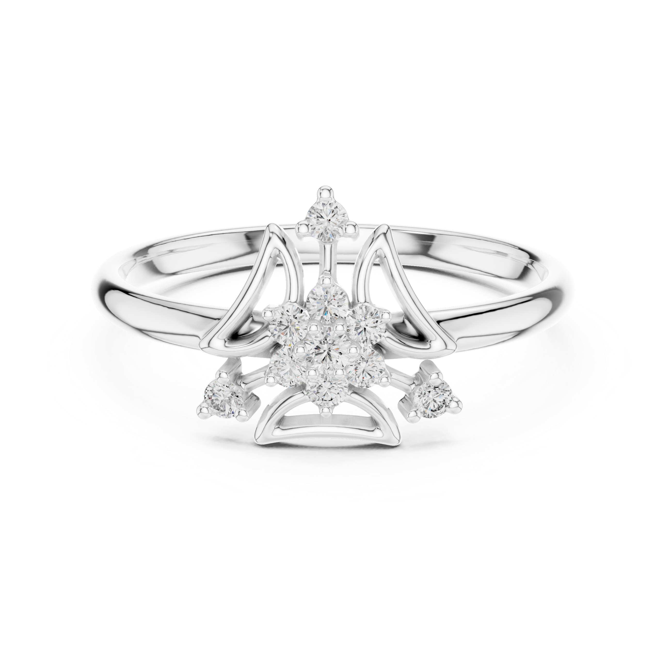 Geometric Trinity Star Diamond Cluster Ring – Celestial Openwork Statement Ring