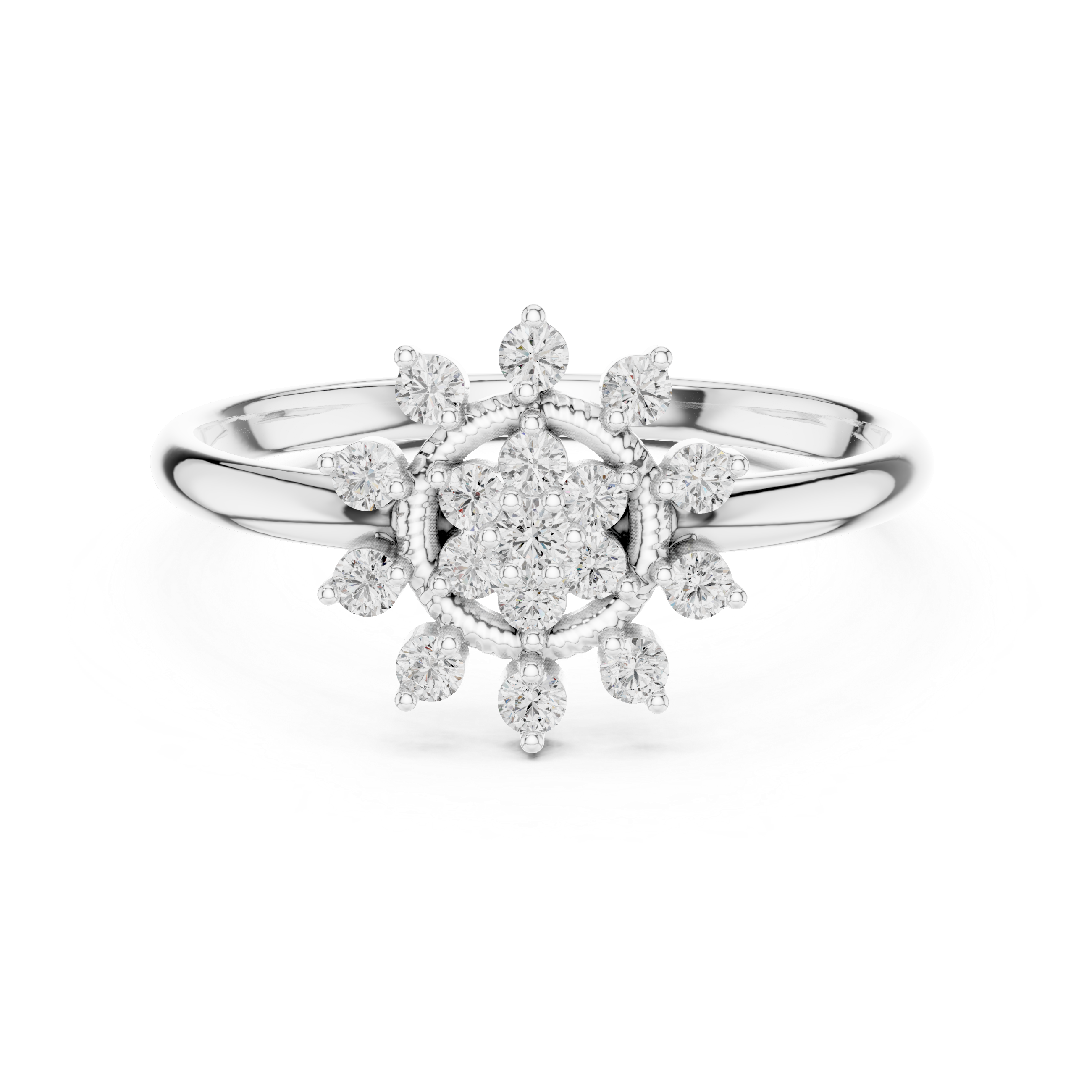 Vintage Sunburst Diamond Cluster Ring – Celestial Halo Statement Ring