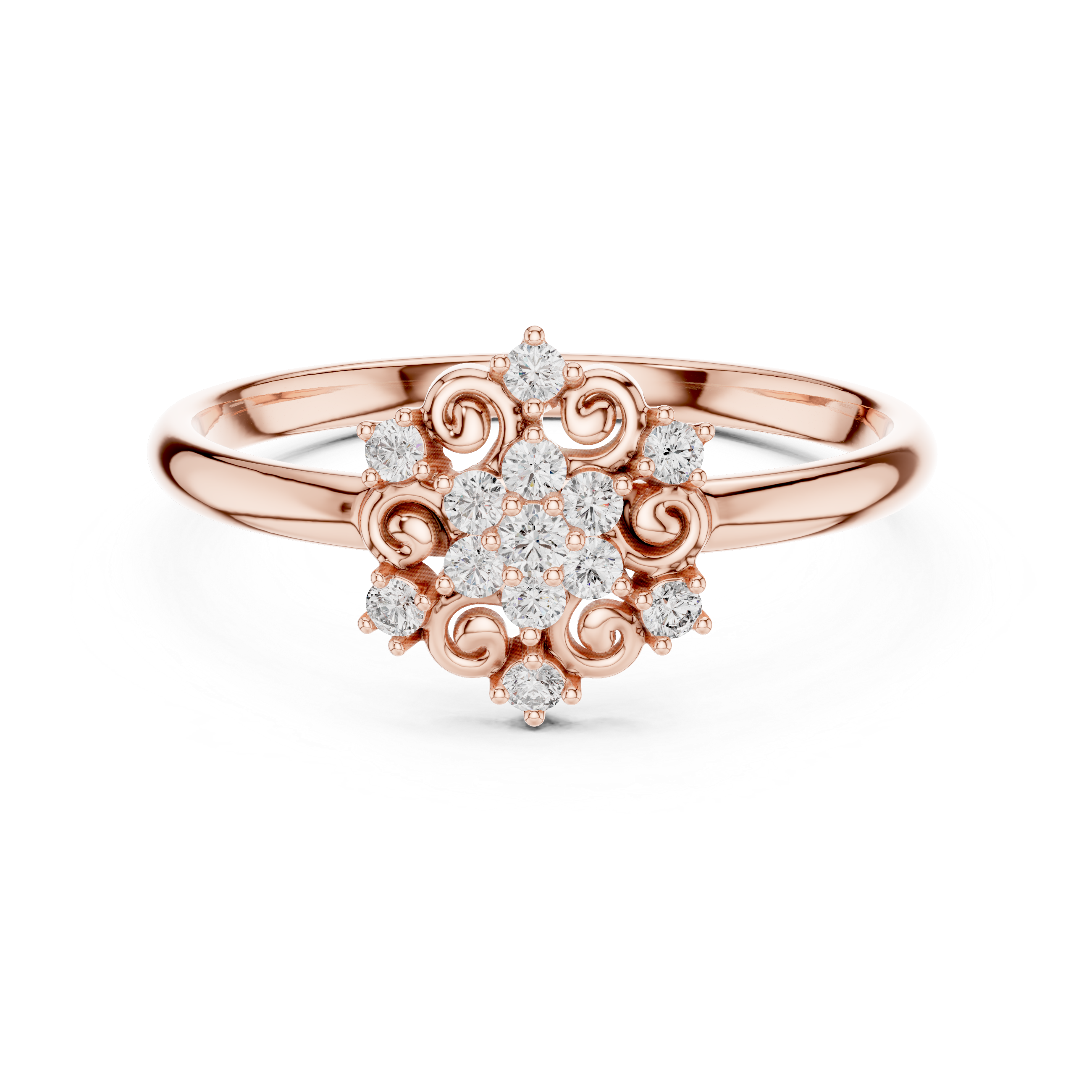 Vintage Scrollwork Diamond Cluster Ring – Floral Halo Statement Ring