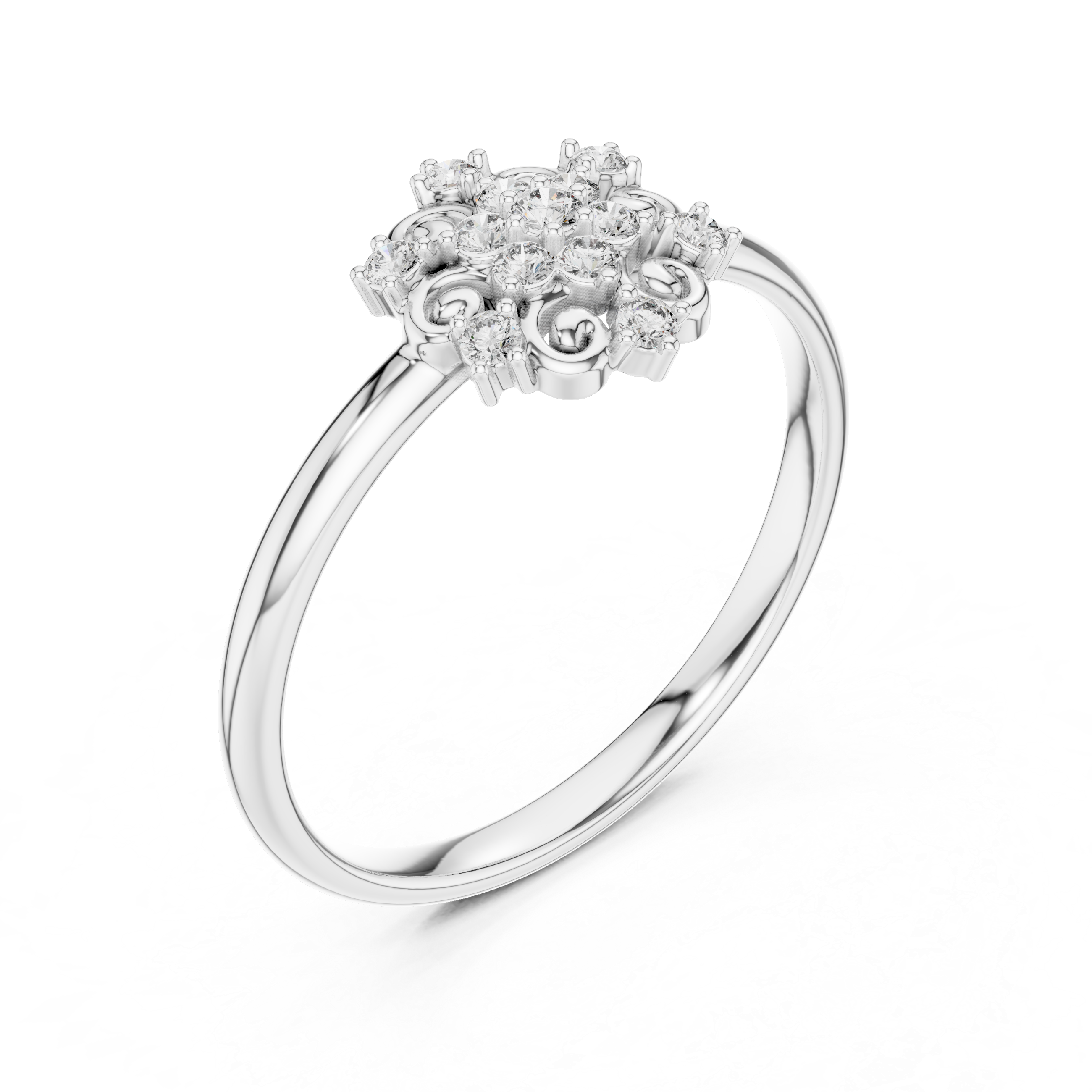 Vintage Scrollwork Diamond Cluster Ring – Floral Halo Statement Ring