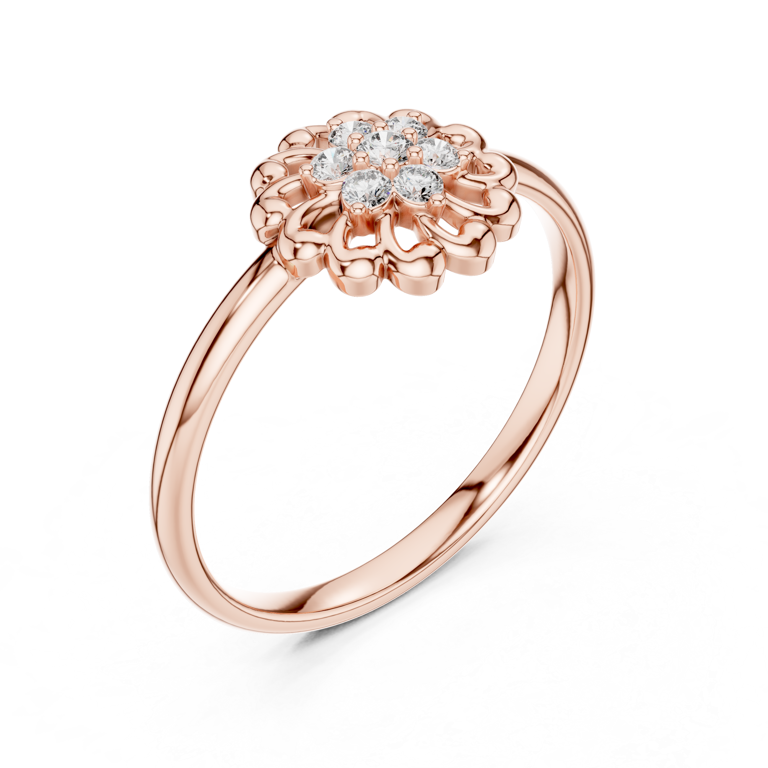 Diamond Floral Cluster Ring with Open Petal Halo – Vintage Inspired Flower Ring