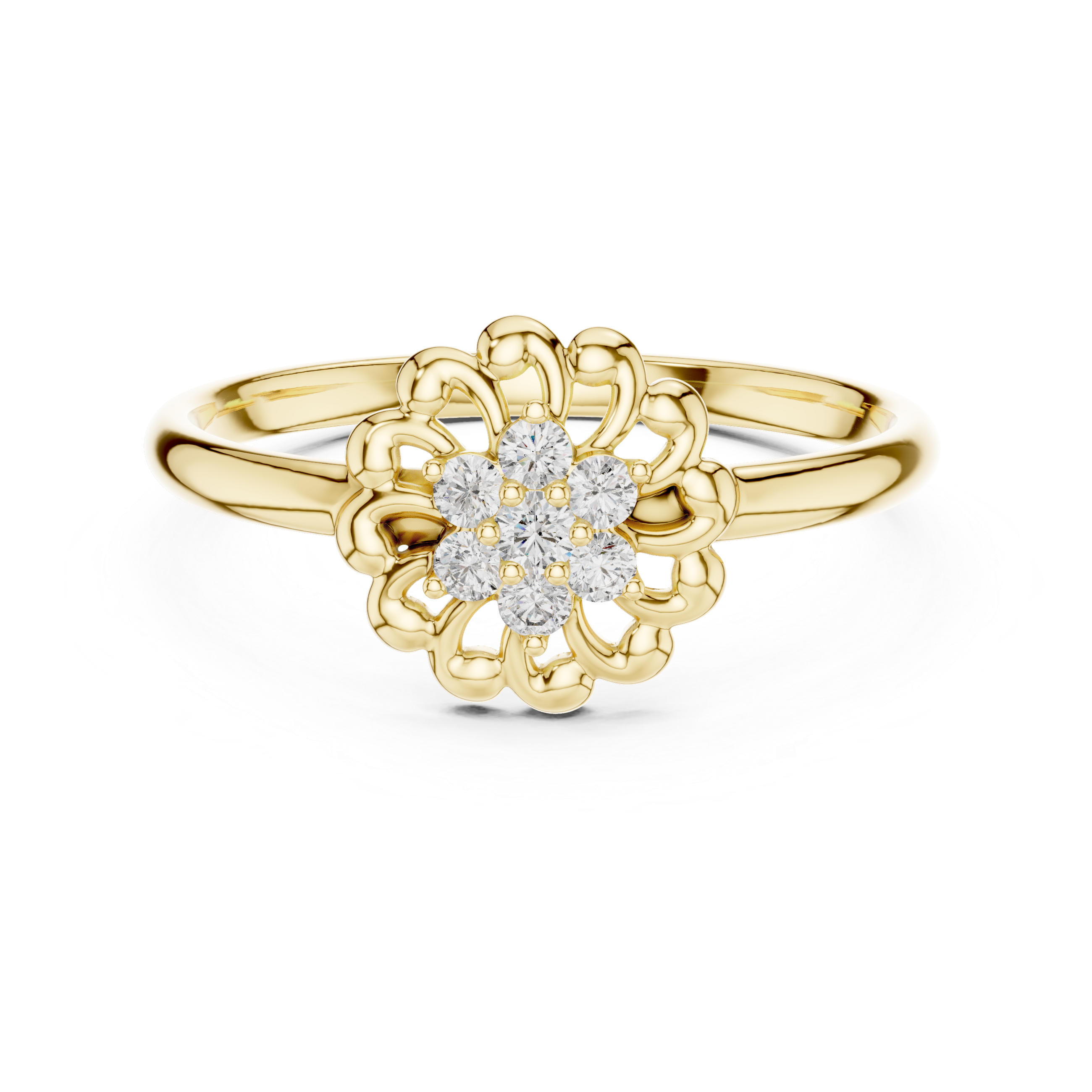 Diamond Floral Cluster Ring with Open Petal Halo – Vintage Inspired Flower Ring