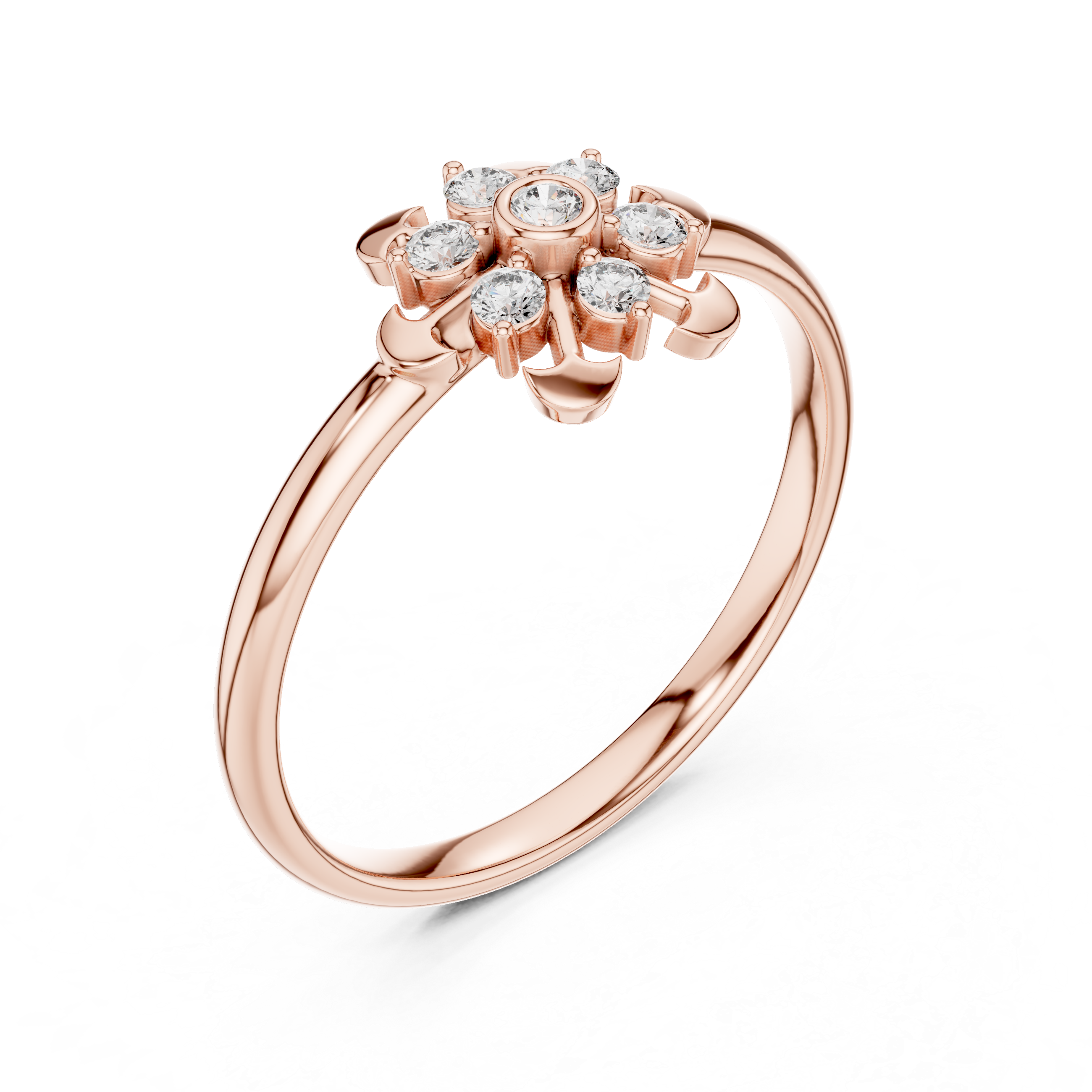 Vintage Floral Diamond Cluster Ring with Bezel Center – Art Deco Inspired Flower Ring